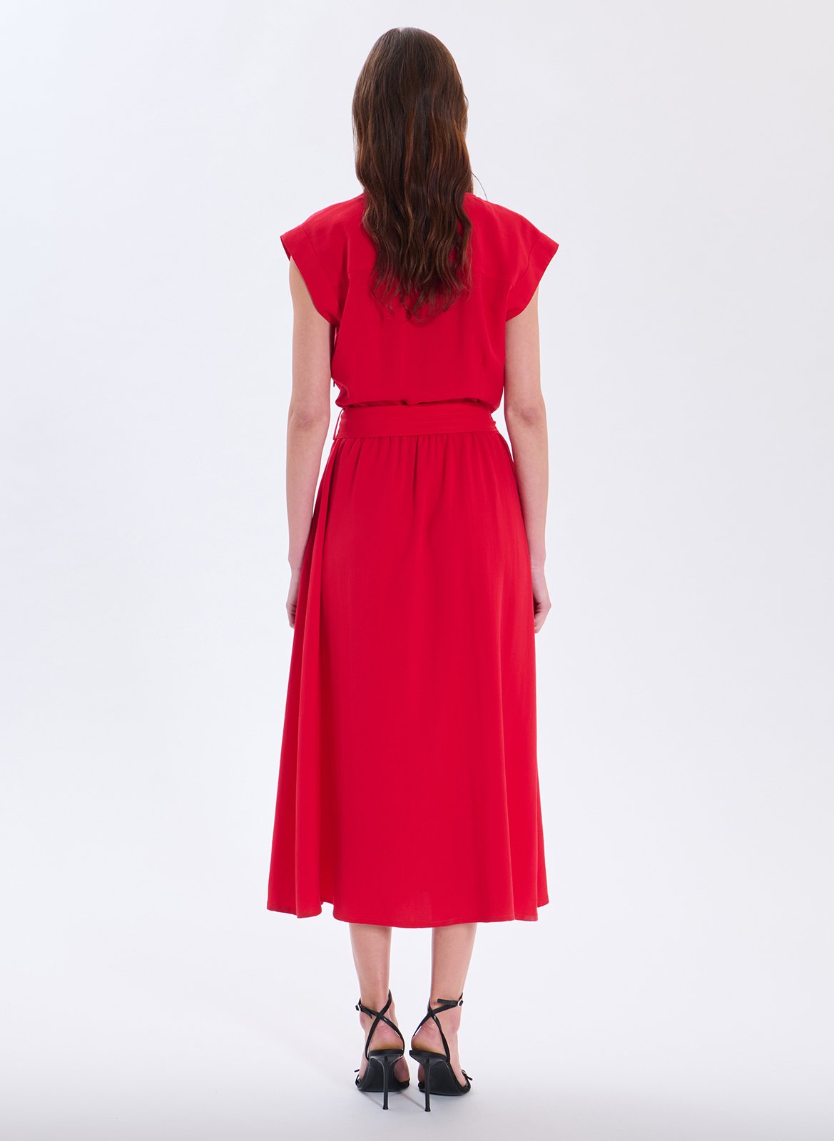 Long loose-fit V-neck dress ZAPA Red