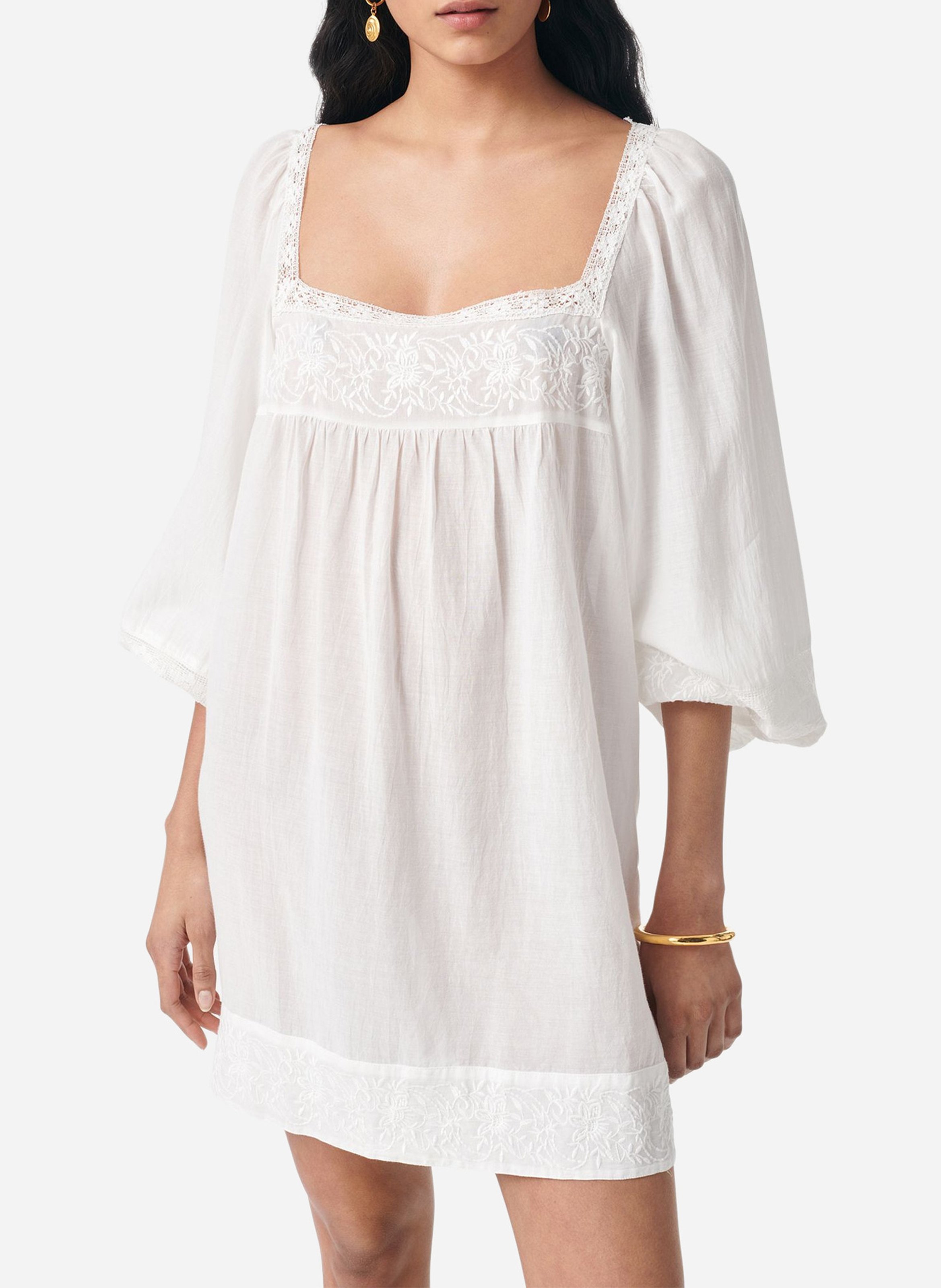 Robe courte col carré en coton mélangé VANESSA BRUNO Blanc