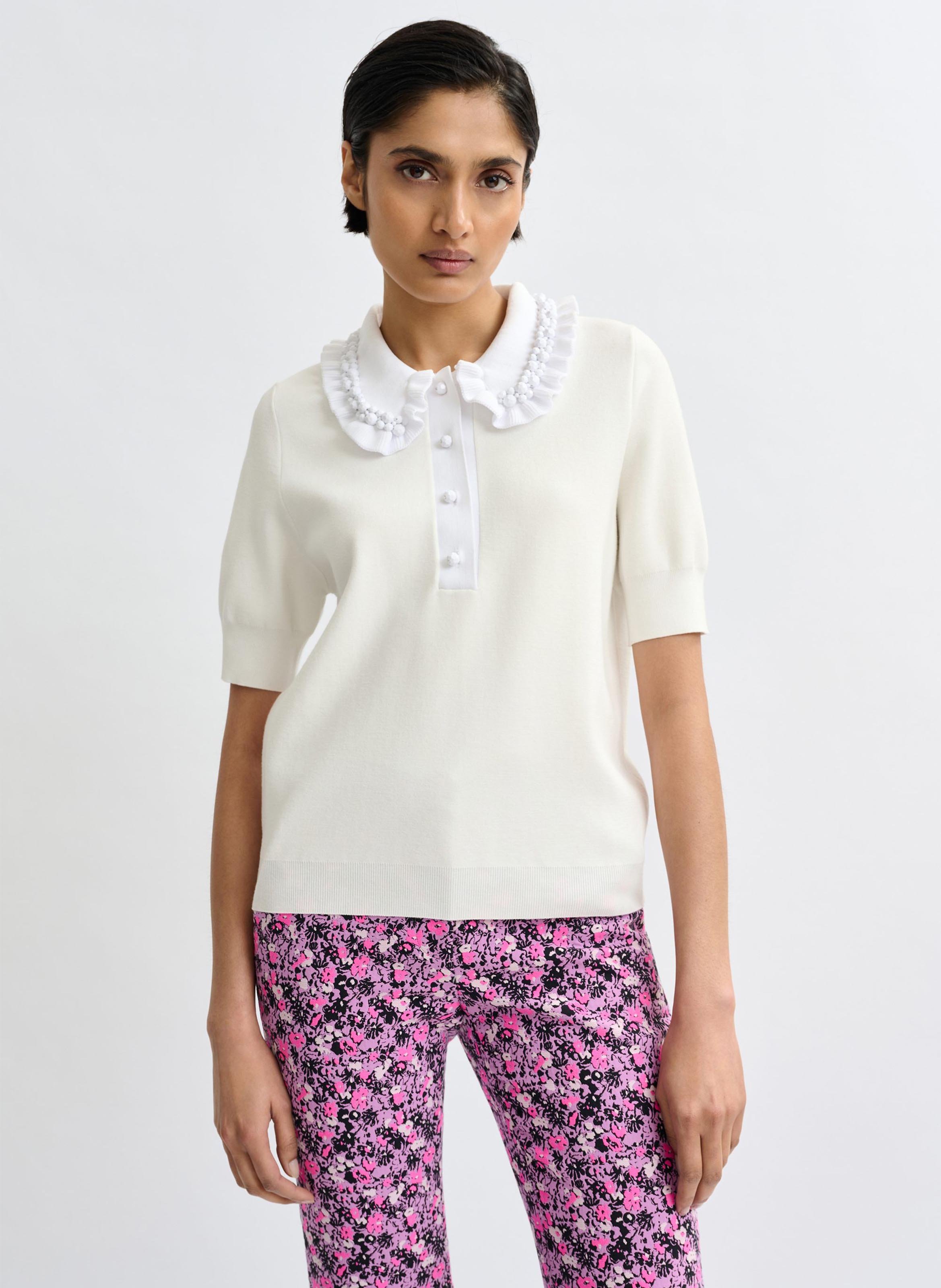 Short-sleeved plain polo with ruffles ESSENTIEL ANTWERP