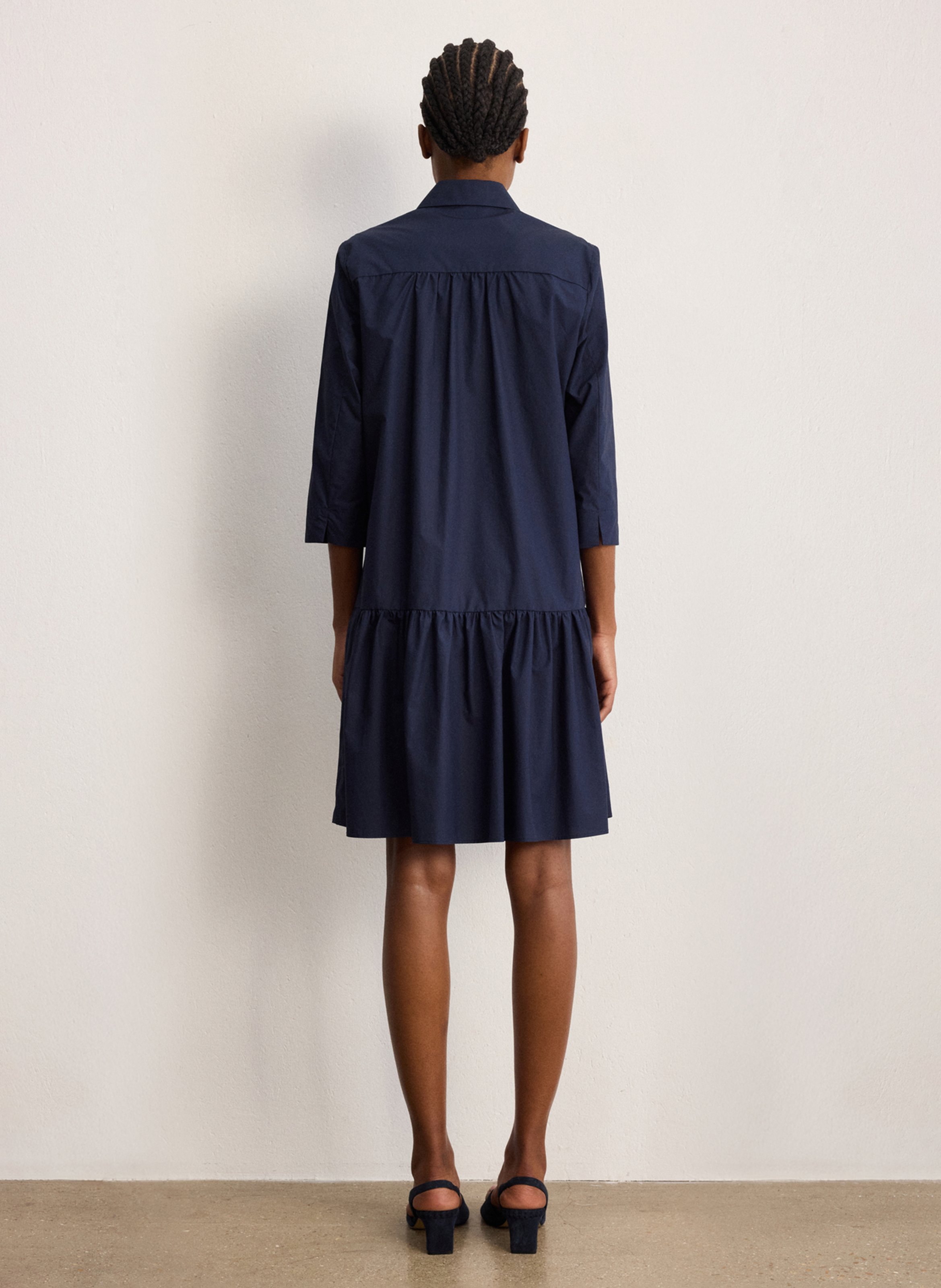 Ausgestelltes Baumwoll-Kurzkleid mit klassischem Kragen PABLO Blau