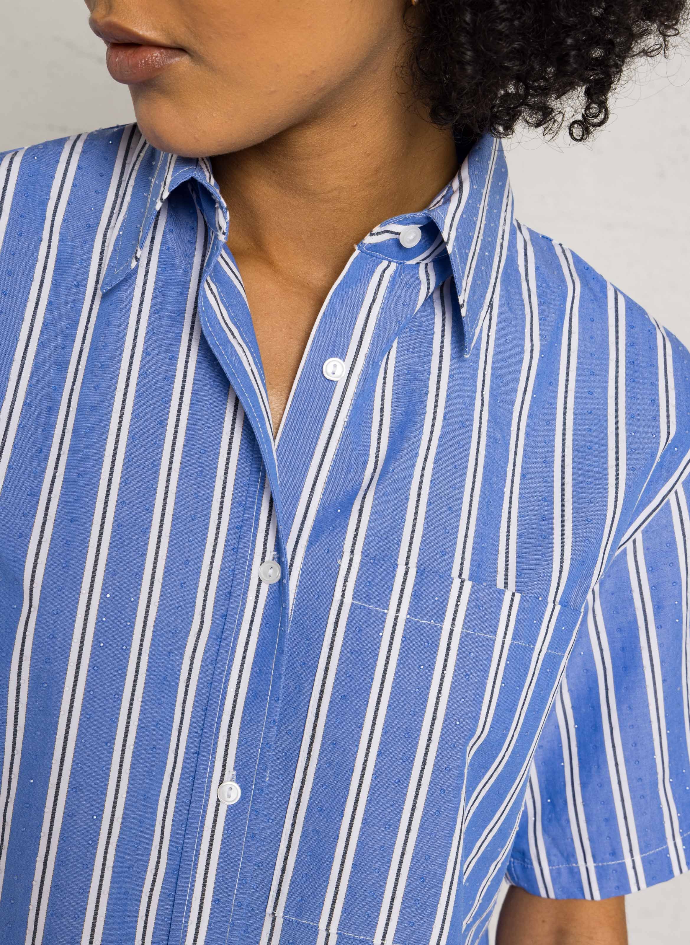 Camisa corta a rayas con strass BERENICE Azul