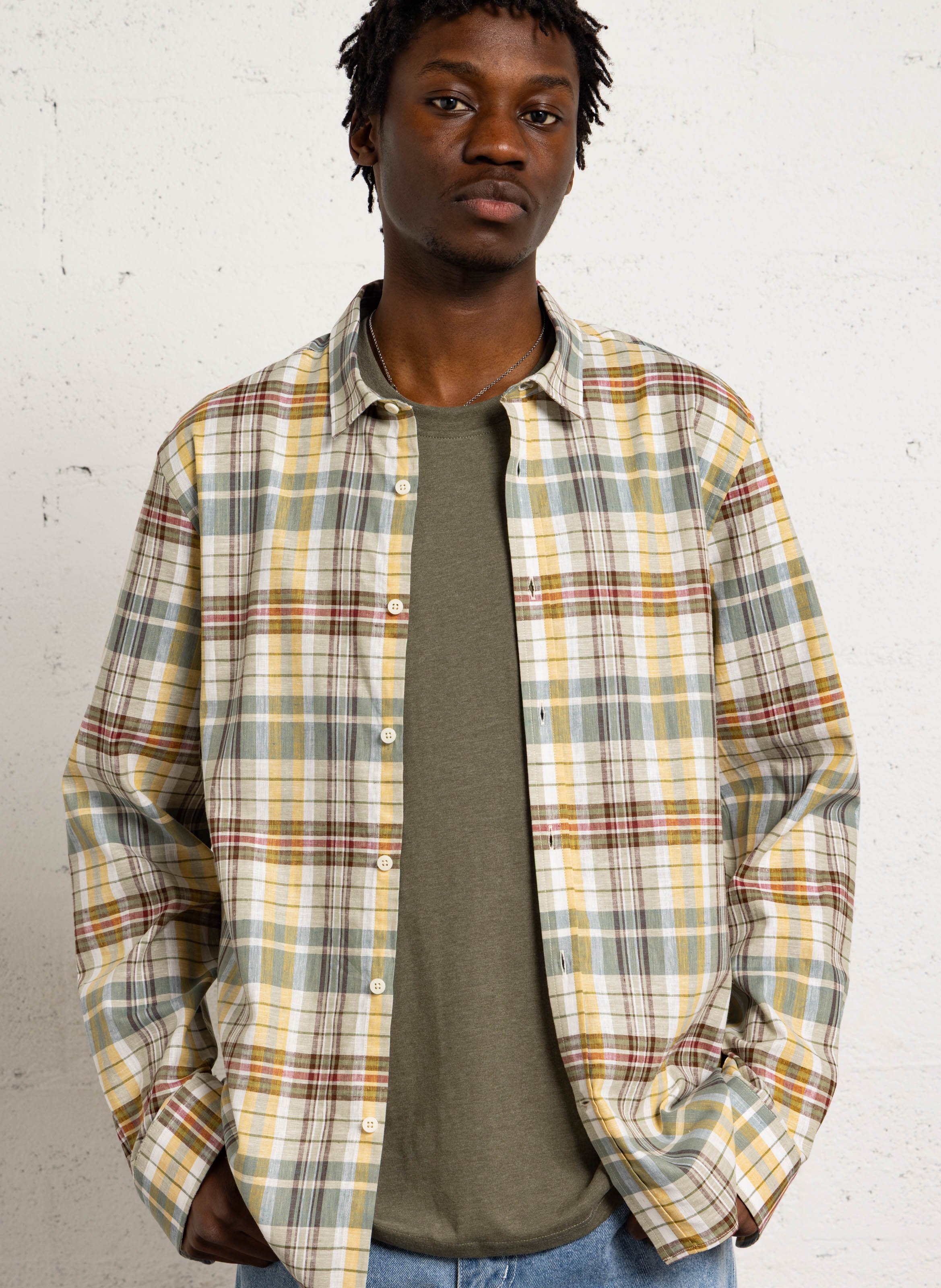 Chemise oversize col classique en coton et lin imprimé CHEVIGNON Vert