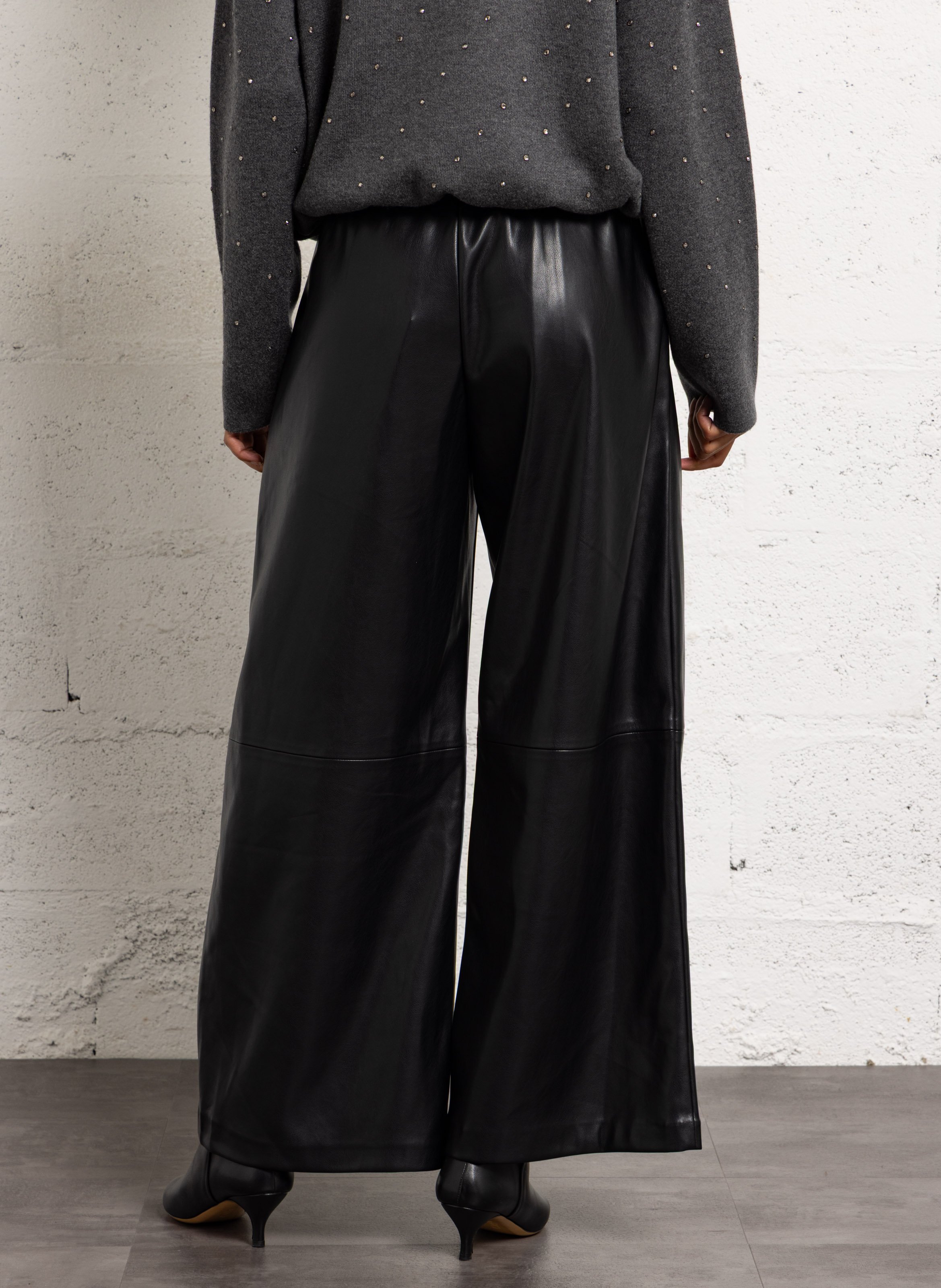 Pantalon large taille mi-haute SUNCOO Noir