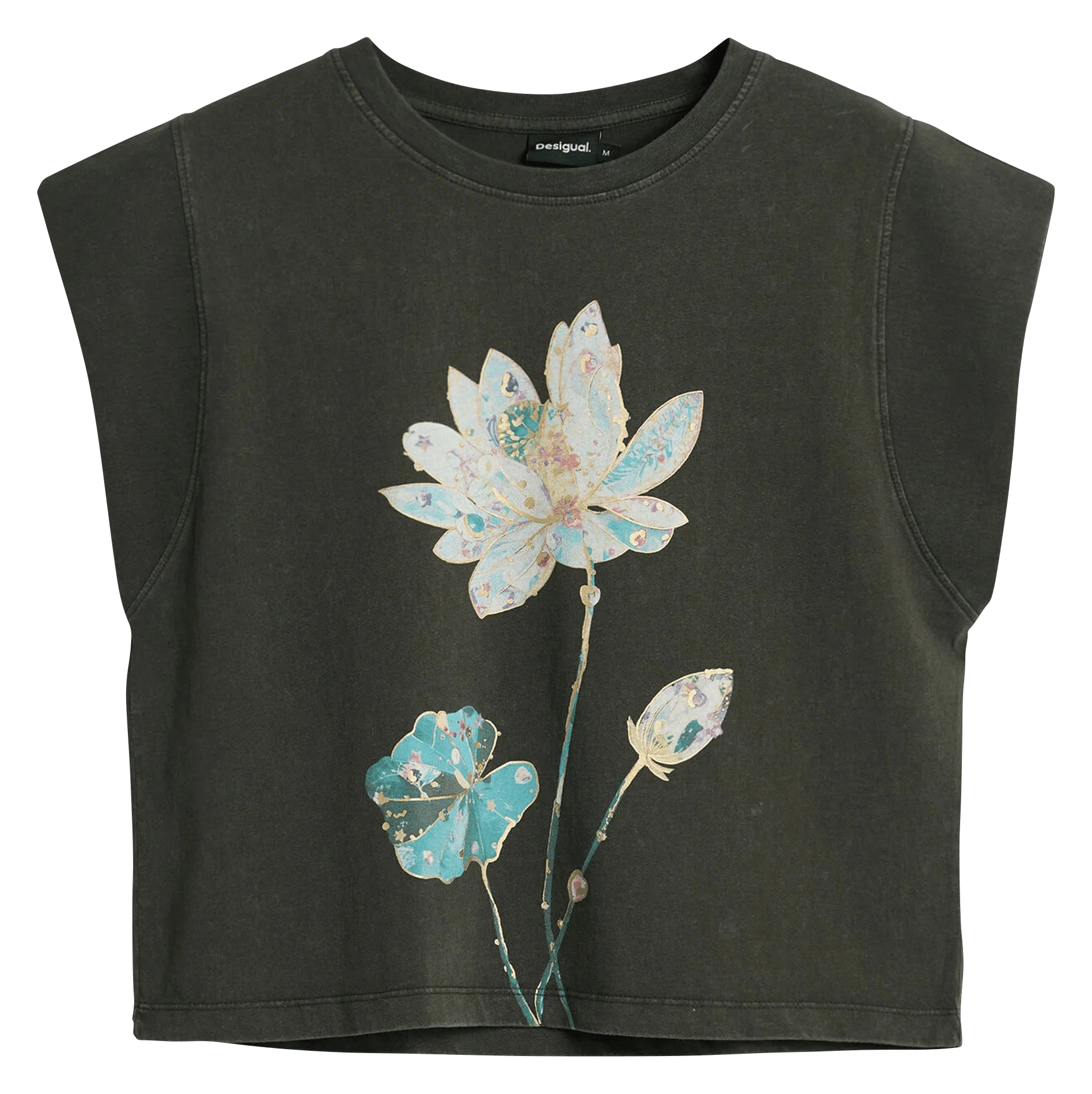 Tee-shirt col rond en coton mélangé DESIGUAL Noir