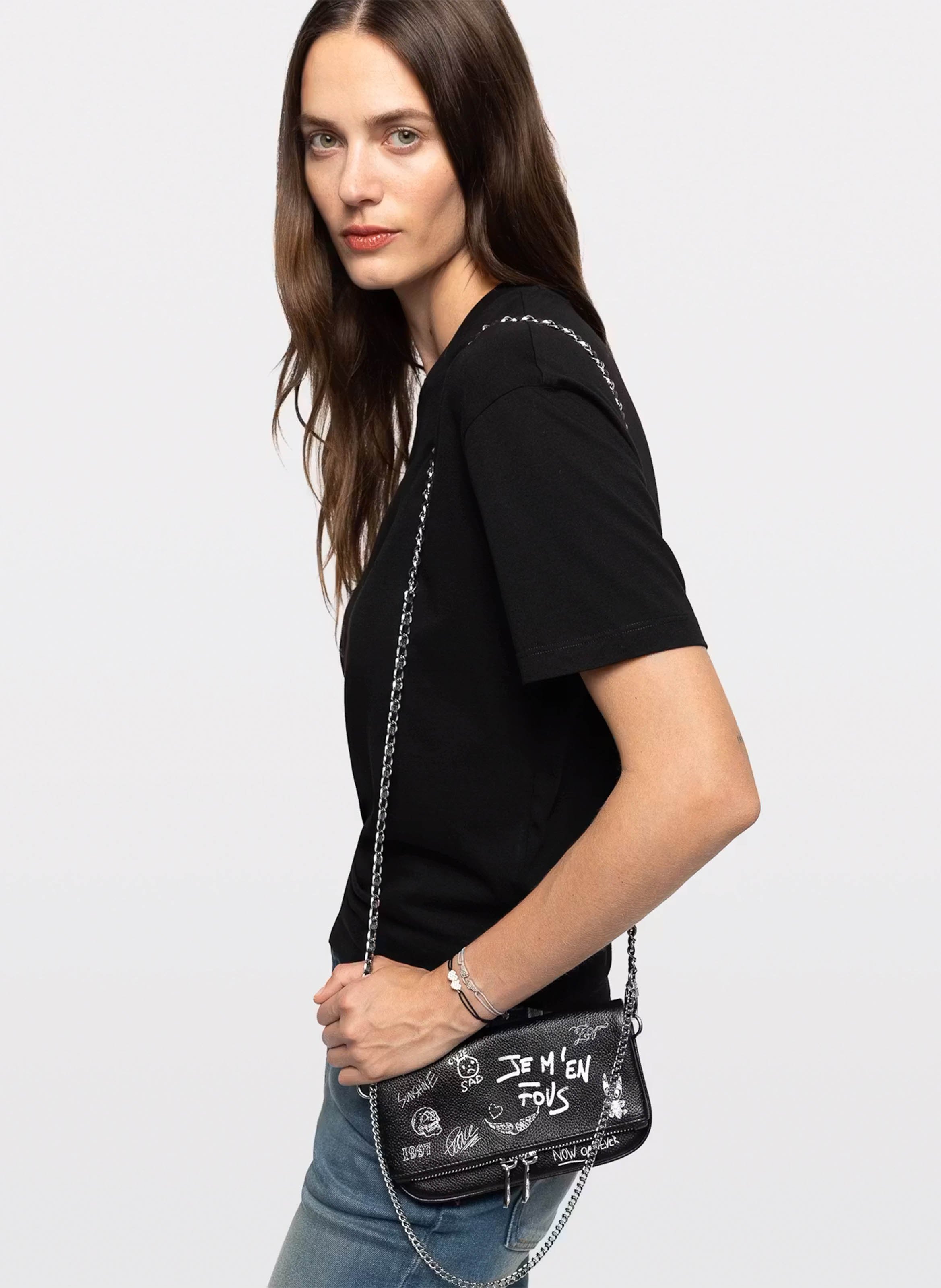Umhängetasche aus Leder mit Print ZADIG&VOLTAIRE Schwarz