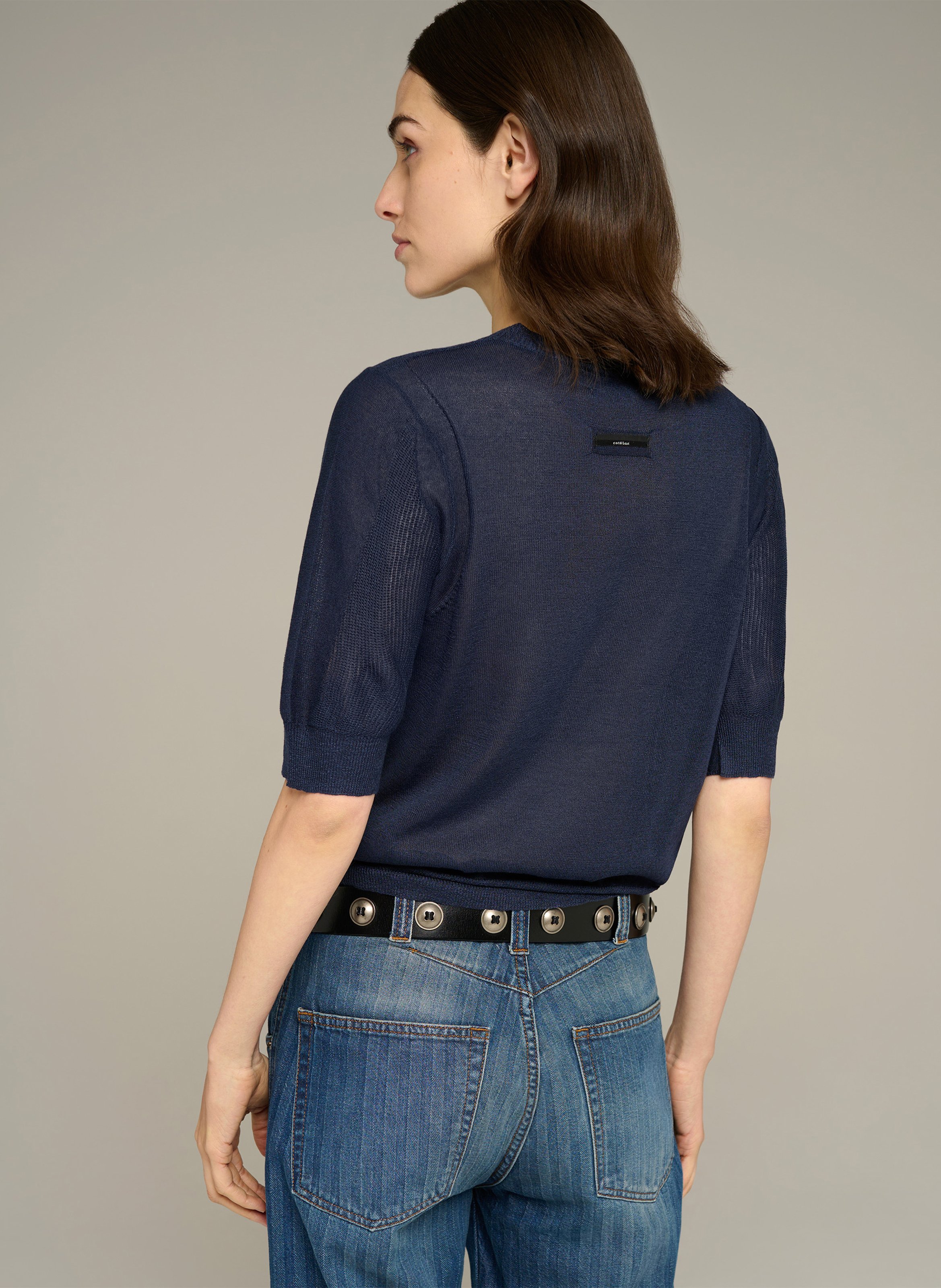 Rechte jacquard metallic pullover met ronde hals COTELAC Blauw