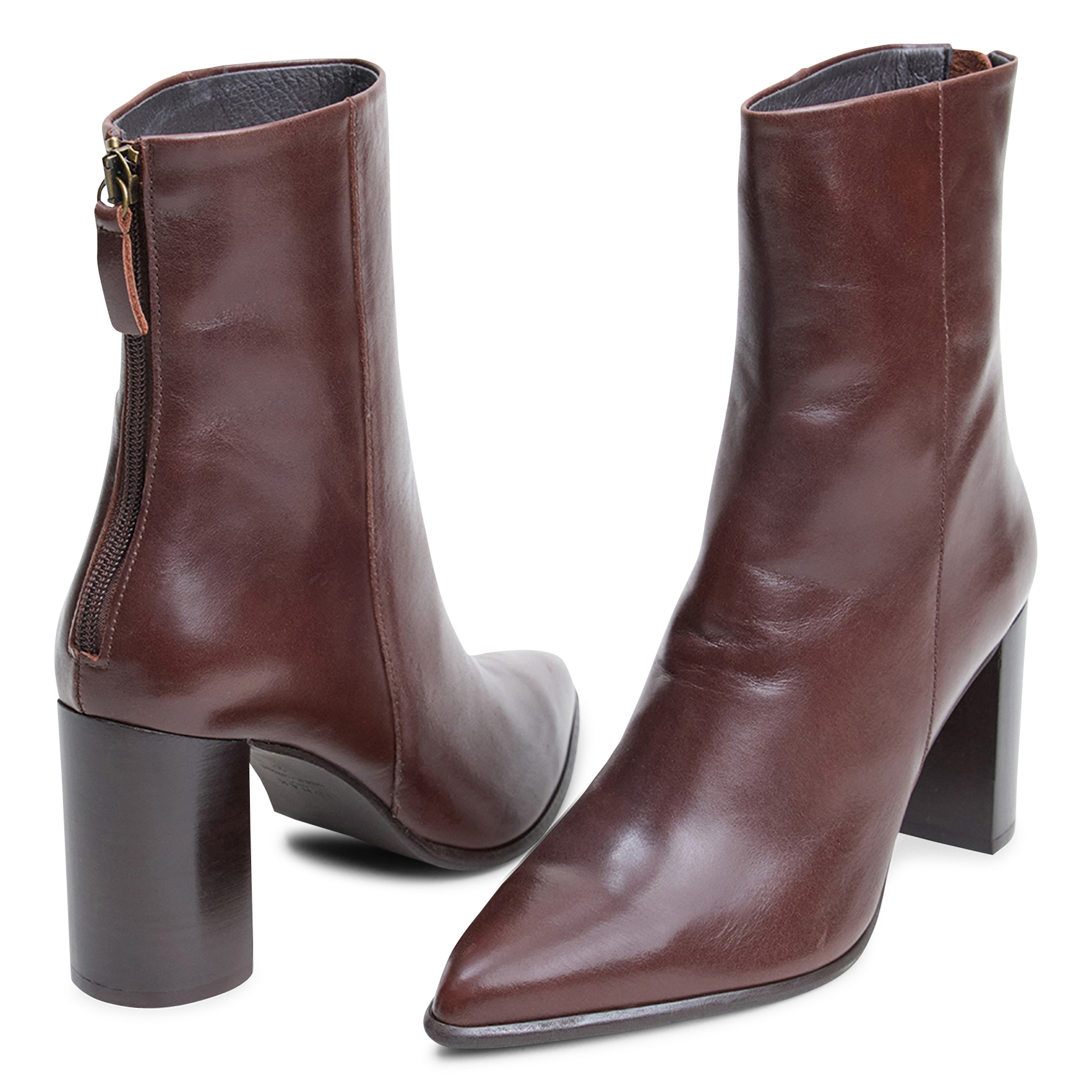 Bottines bout pointu en cuir de vachette JONAK Marron