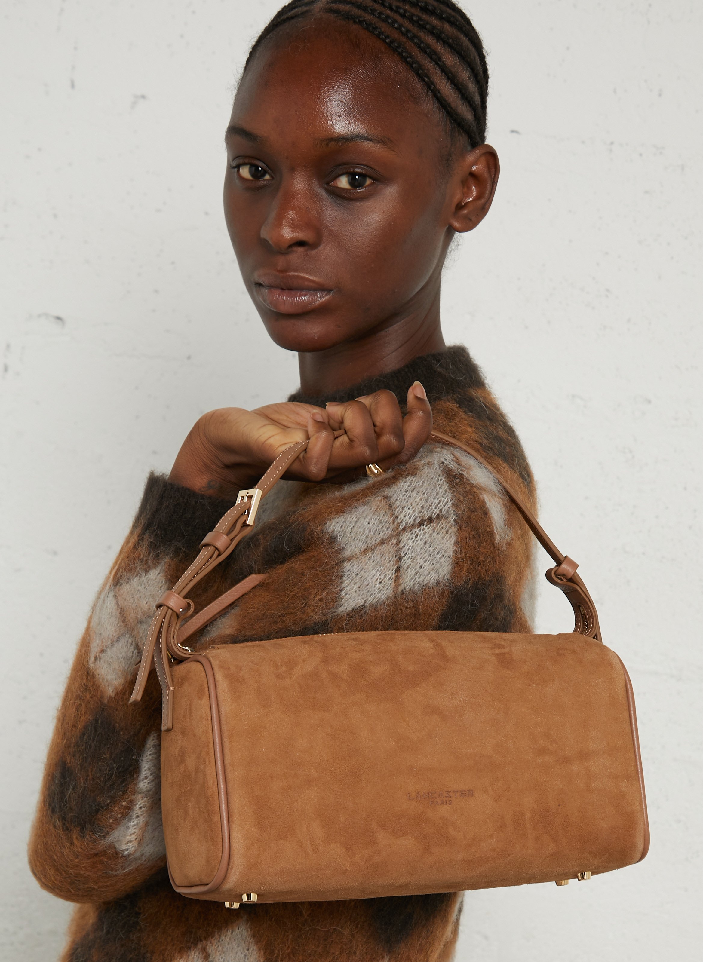 Sac porté épaule en cuir suédé LANCASTER PARIS Marron
