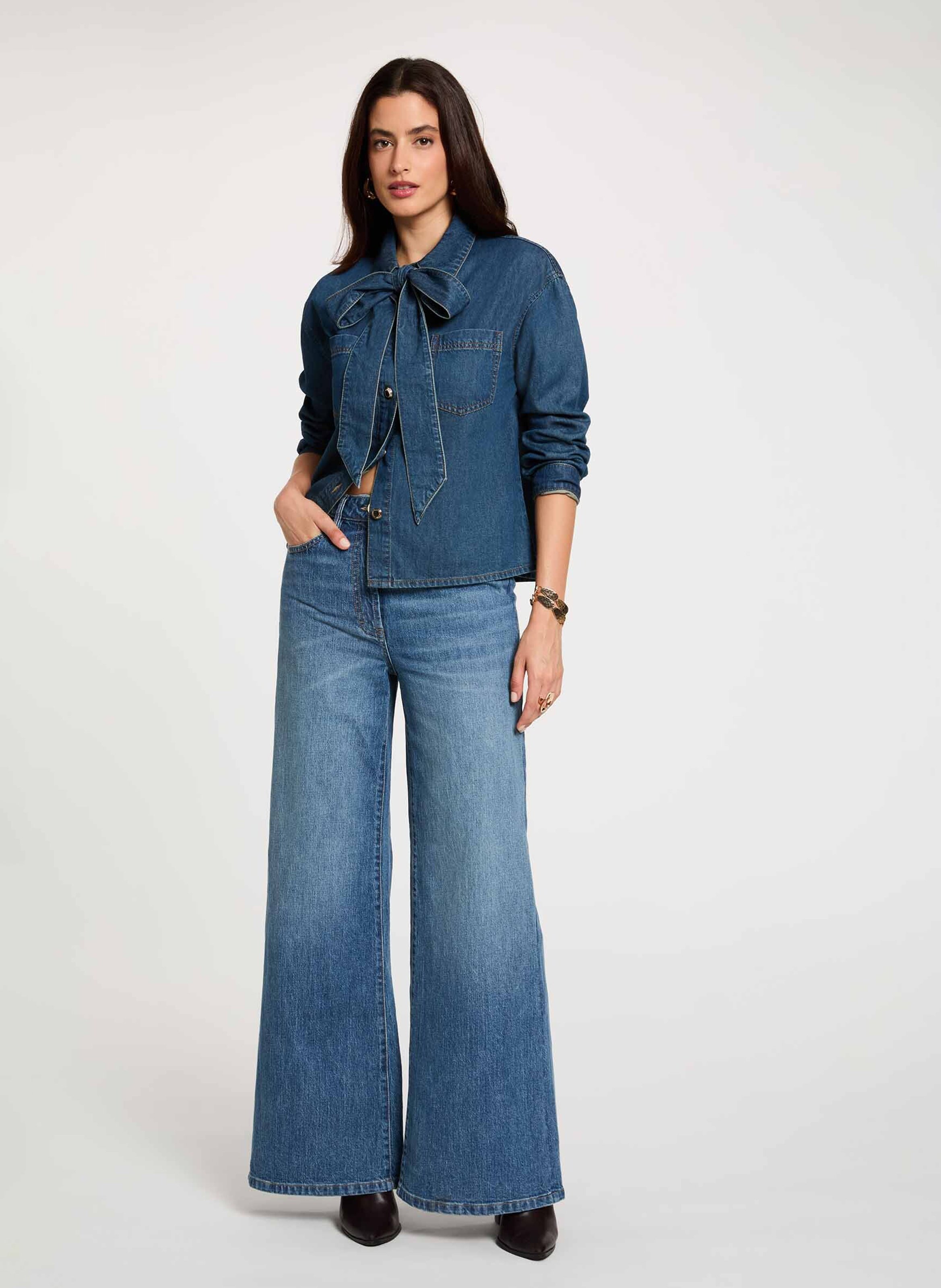 Chemise denim droite en coton mélangé MORGAN Bleu