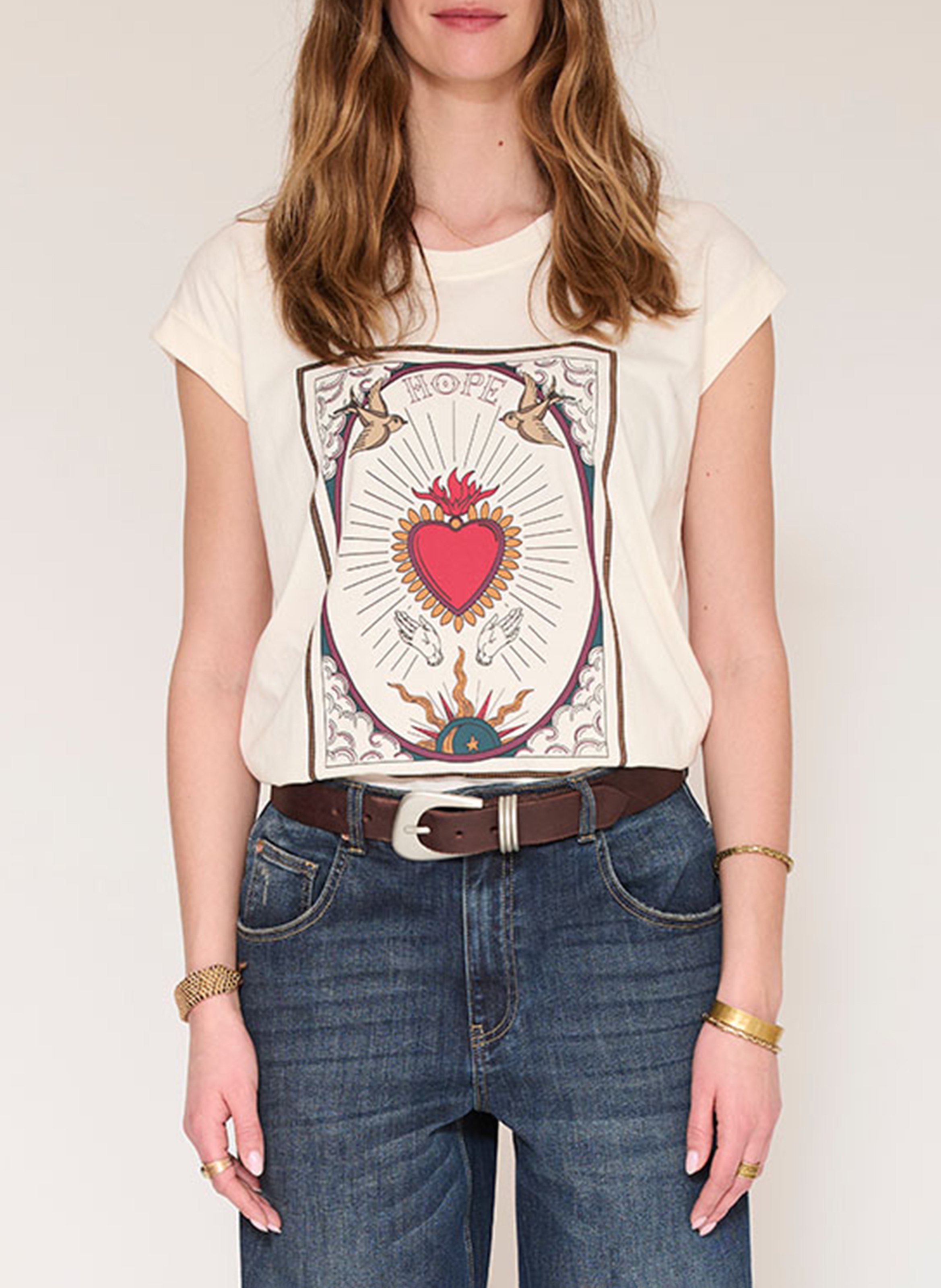 T-shirt droit sérigraphié en coton MKT Beige
