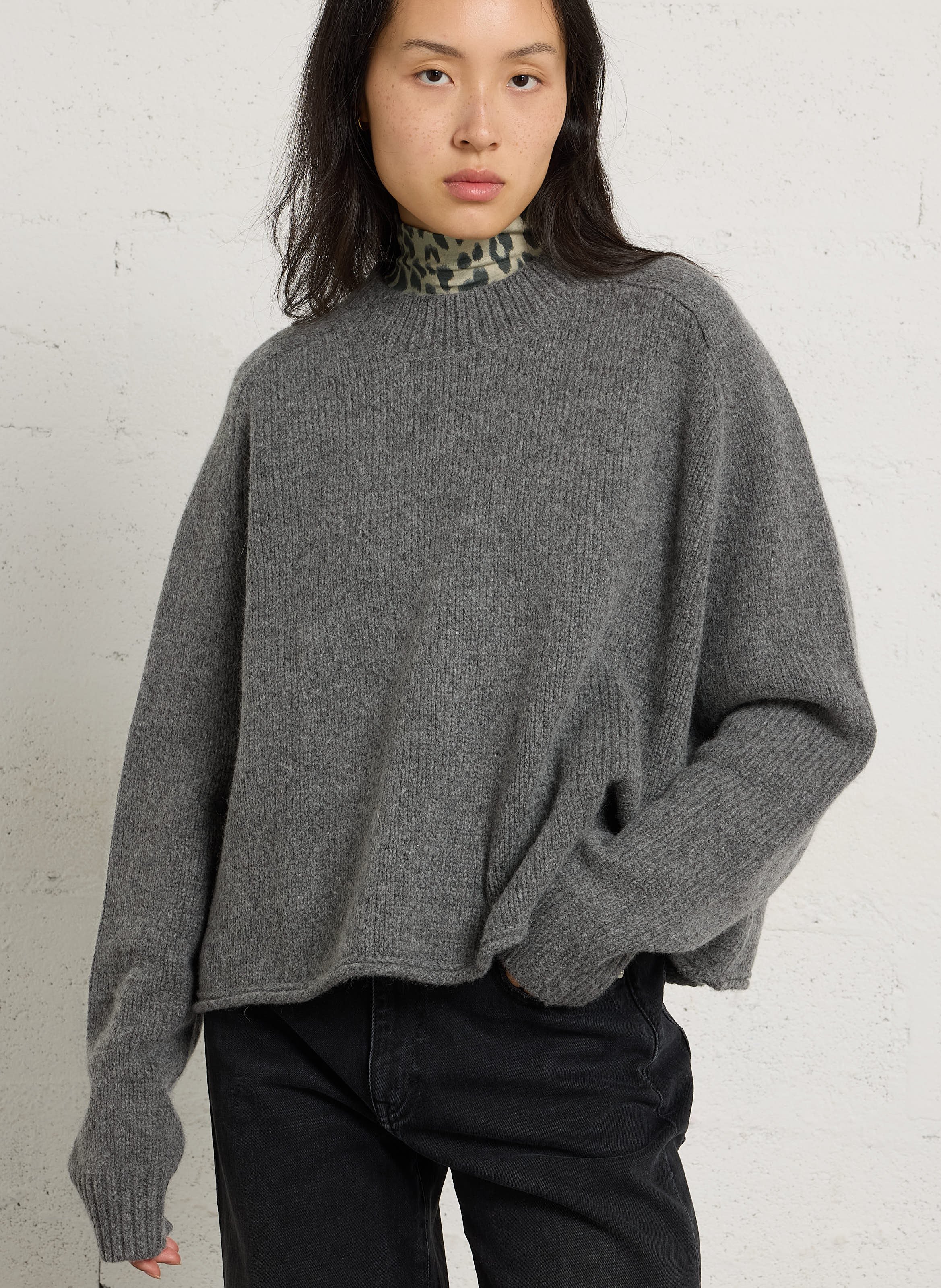 Round-neck wool-blend loose-fit sweater BELLEROSE Grey