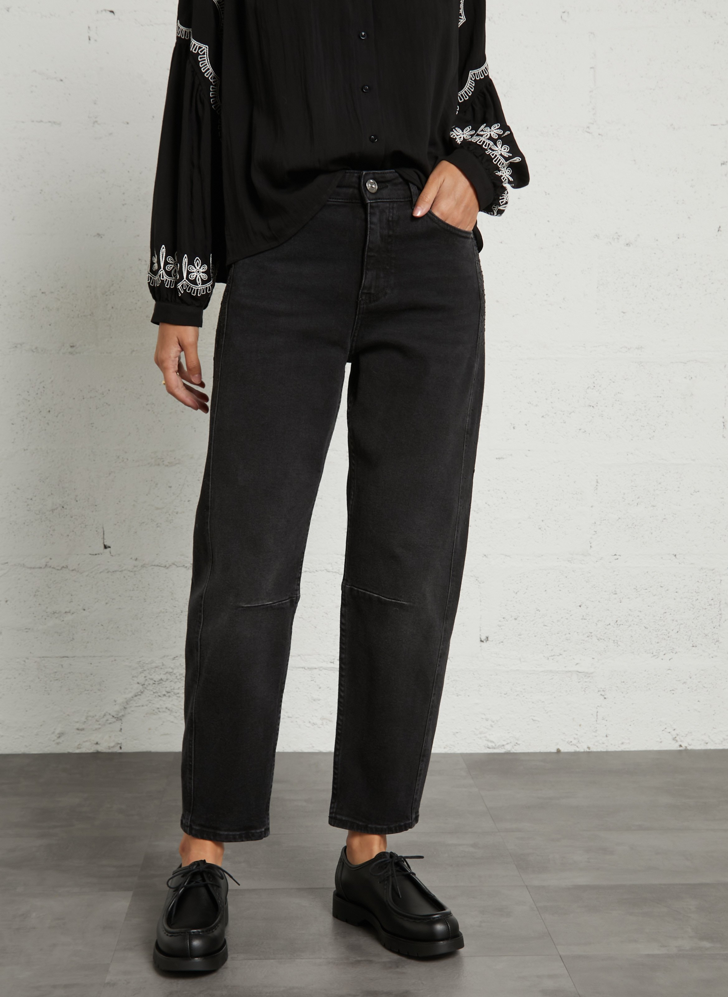 Slim jeans with rhinestones in mixed cotton MAISON 123 Black