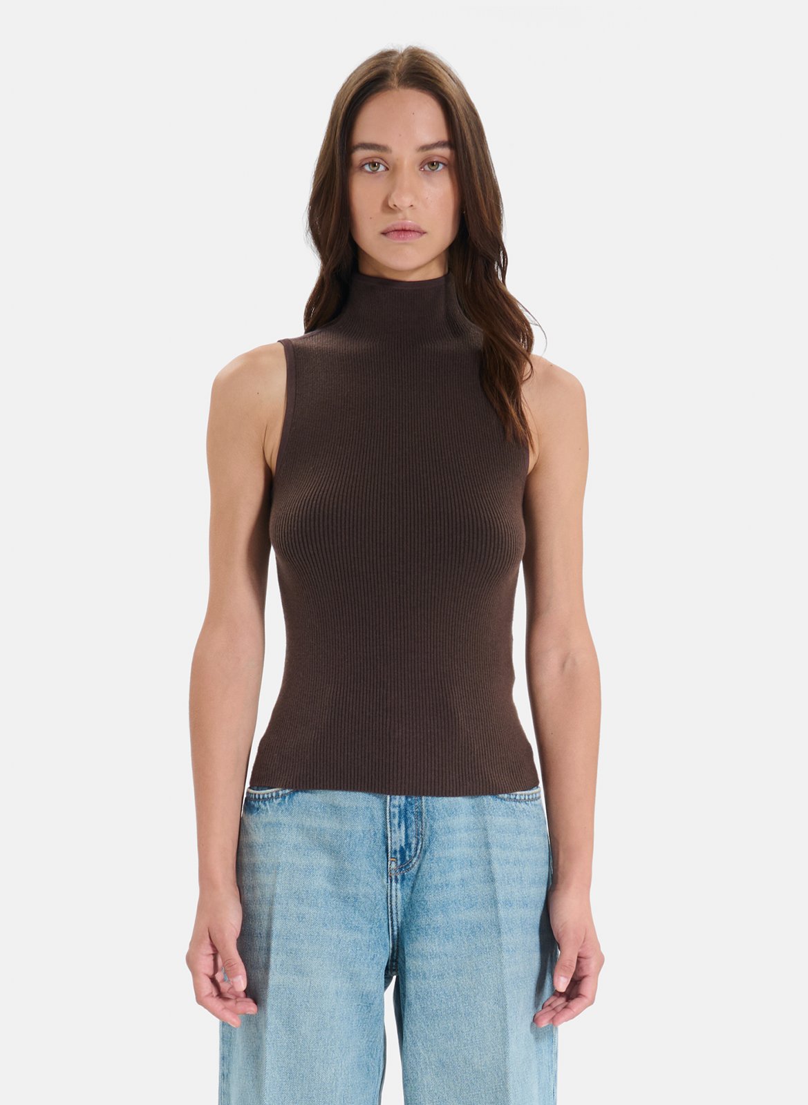 Plain sleeveless turtleneck sweater ZAPA Brown