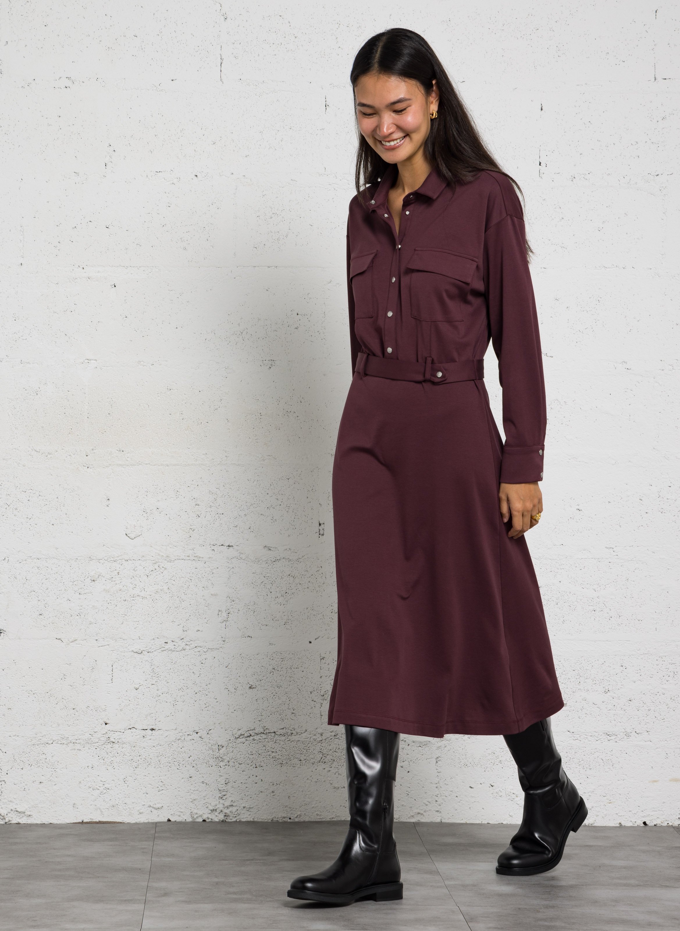 Robe chemise midi en coton IKKS Violet