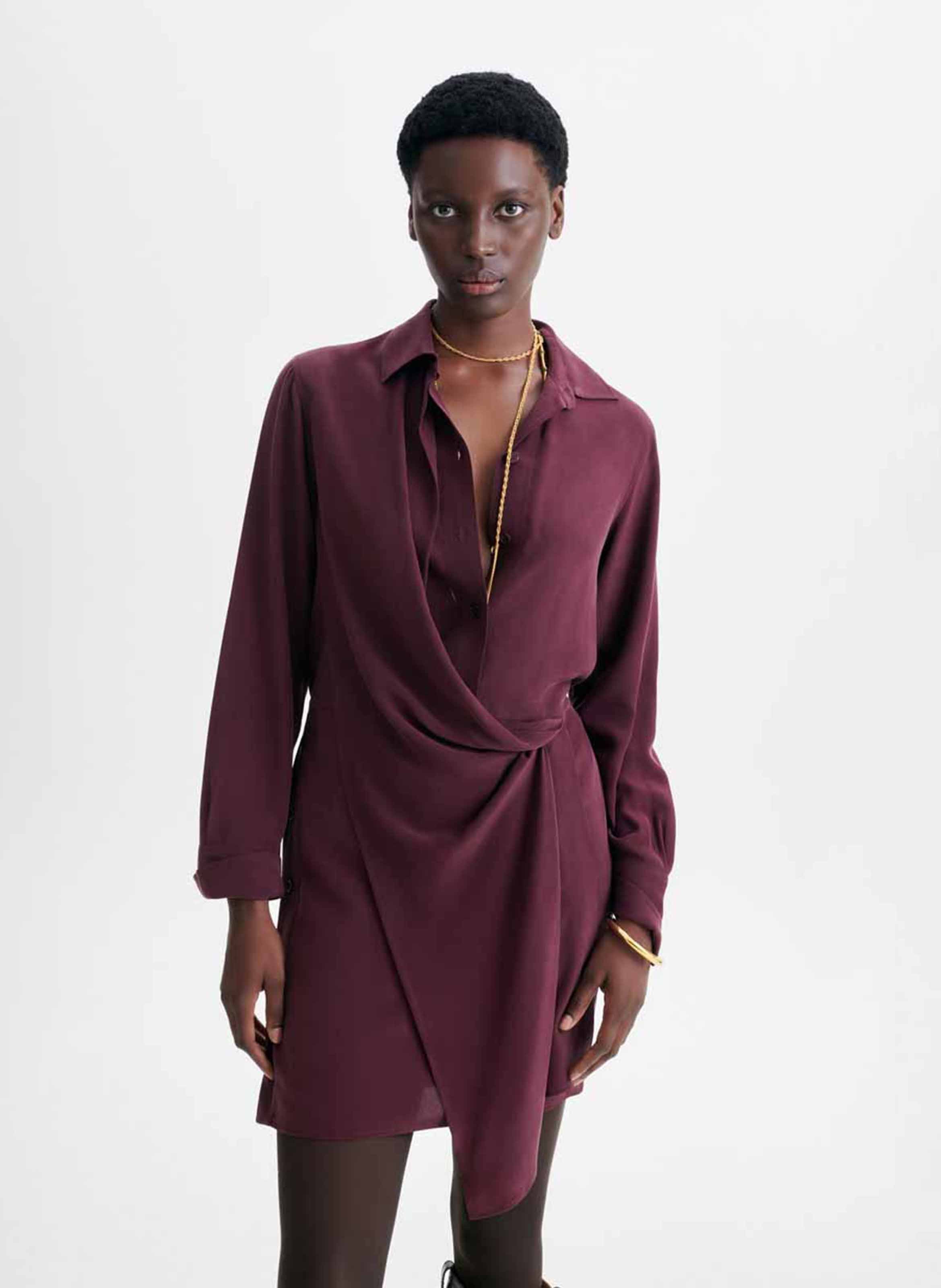 Robe court col classique en soie VANESSA BRUNO Violet