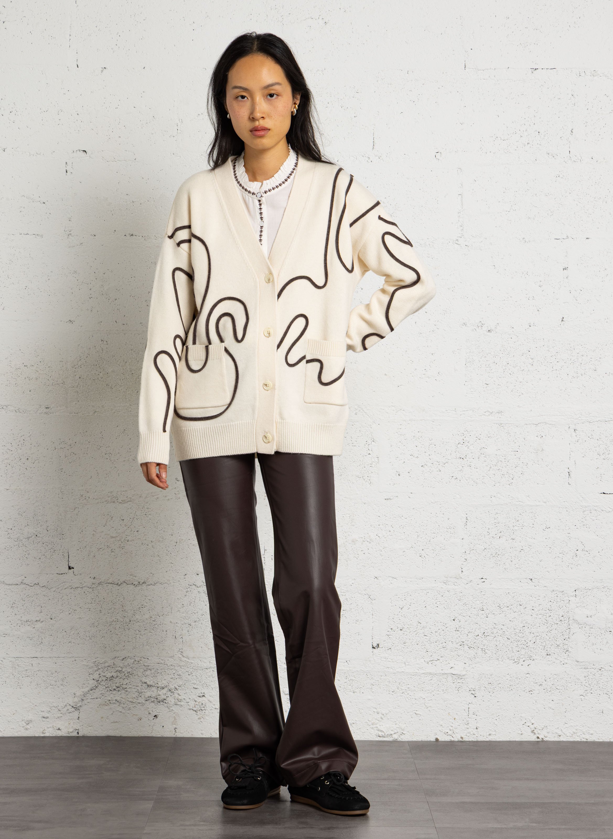 V-neck wool cardigan BERENICE White
