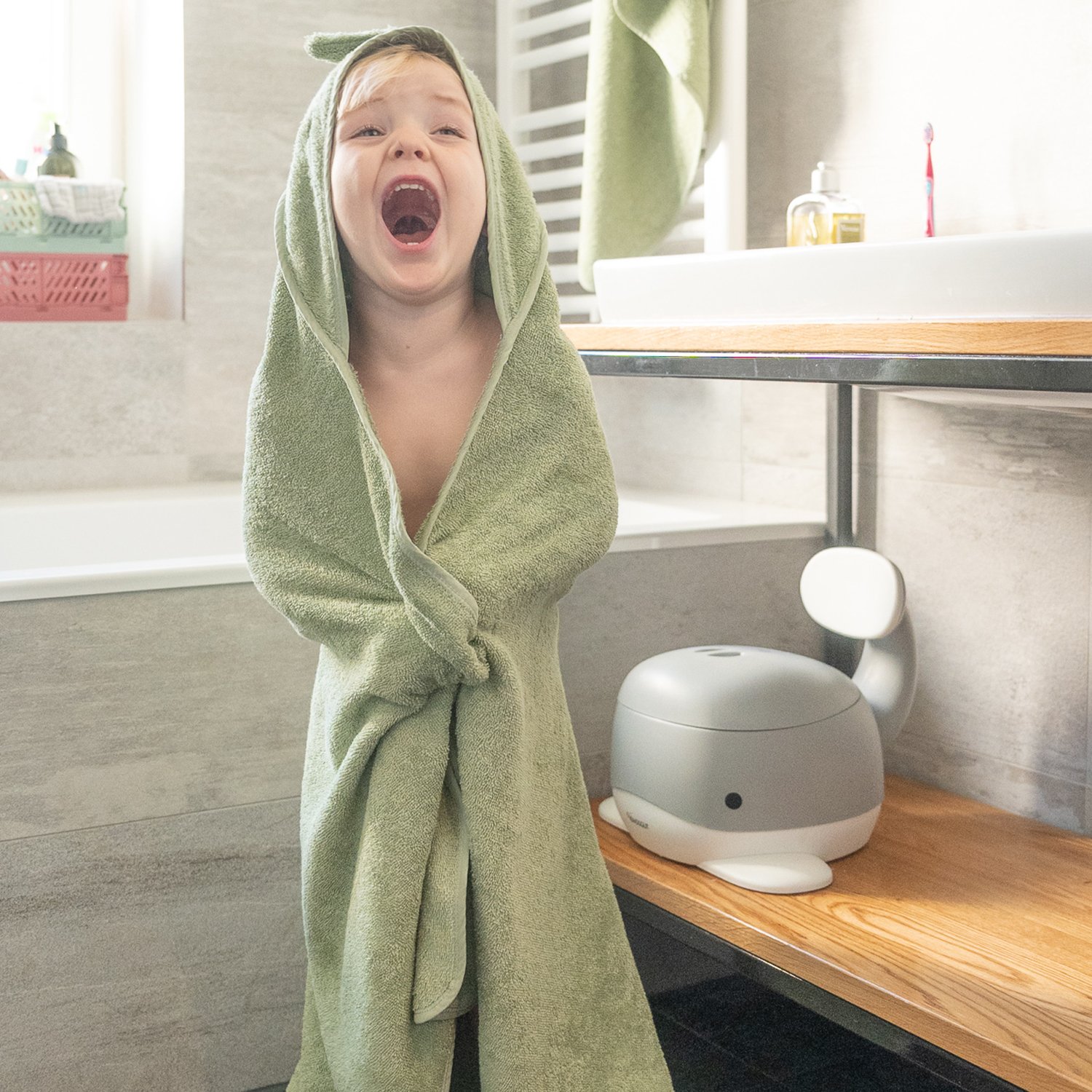 Dinosaur hooded towel KINDSGUT Grey