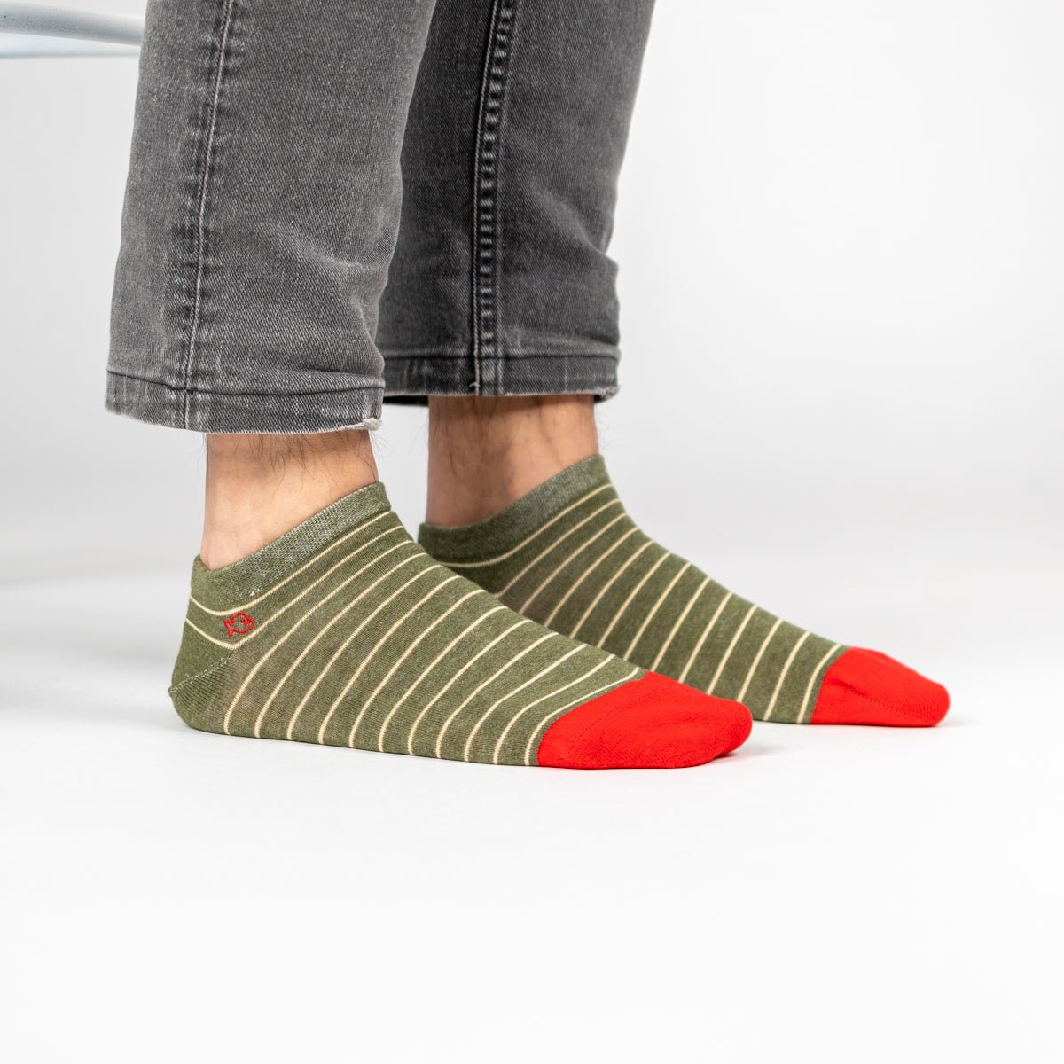Fine striped combed cotton ankle socks BILLYBELT Khaki