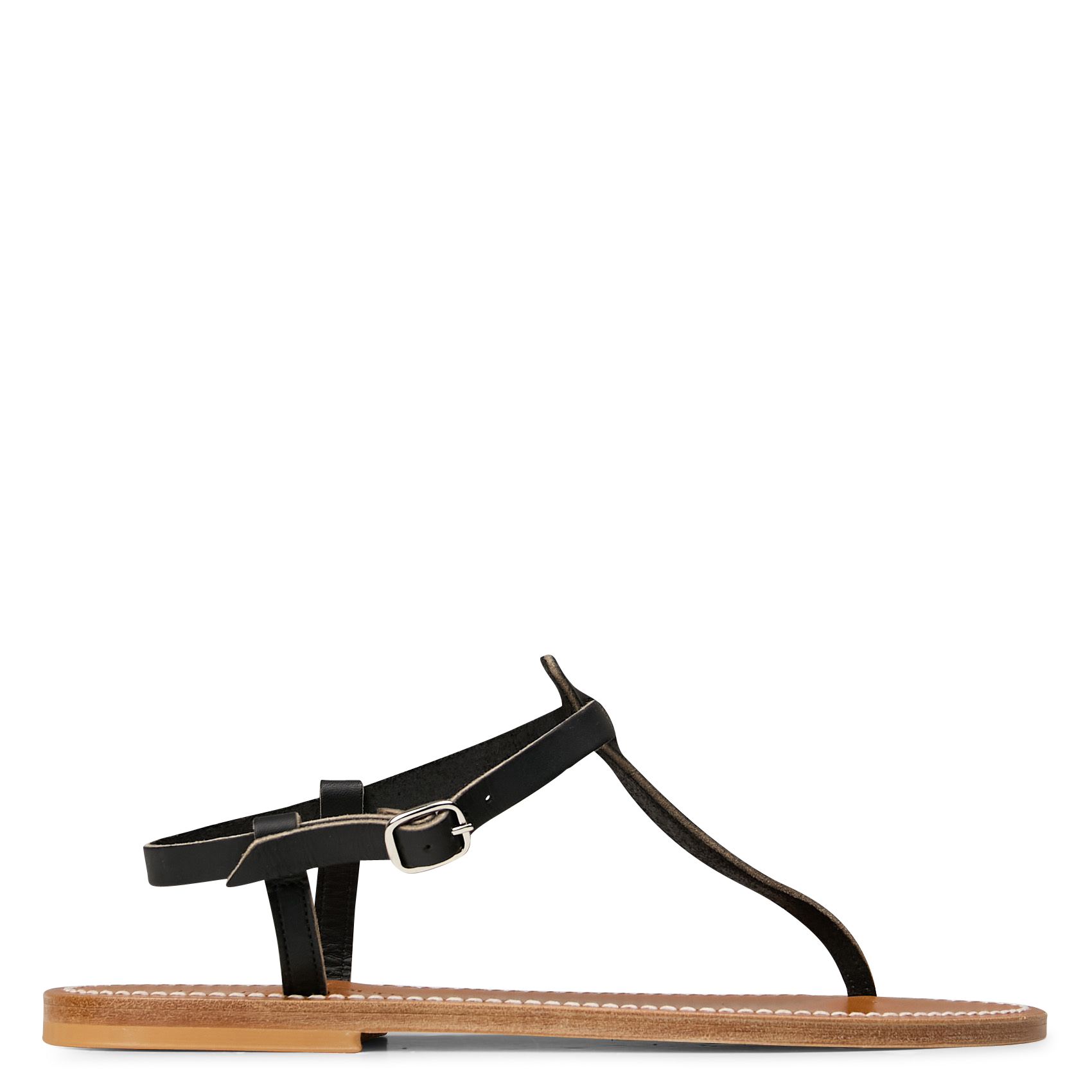 Sandales plates entre doigt en cuir K JACQUES Noir