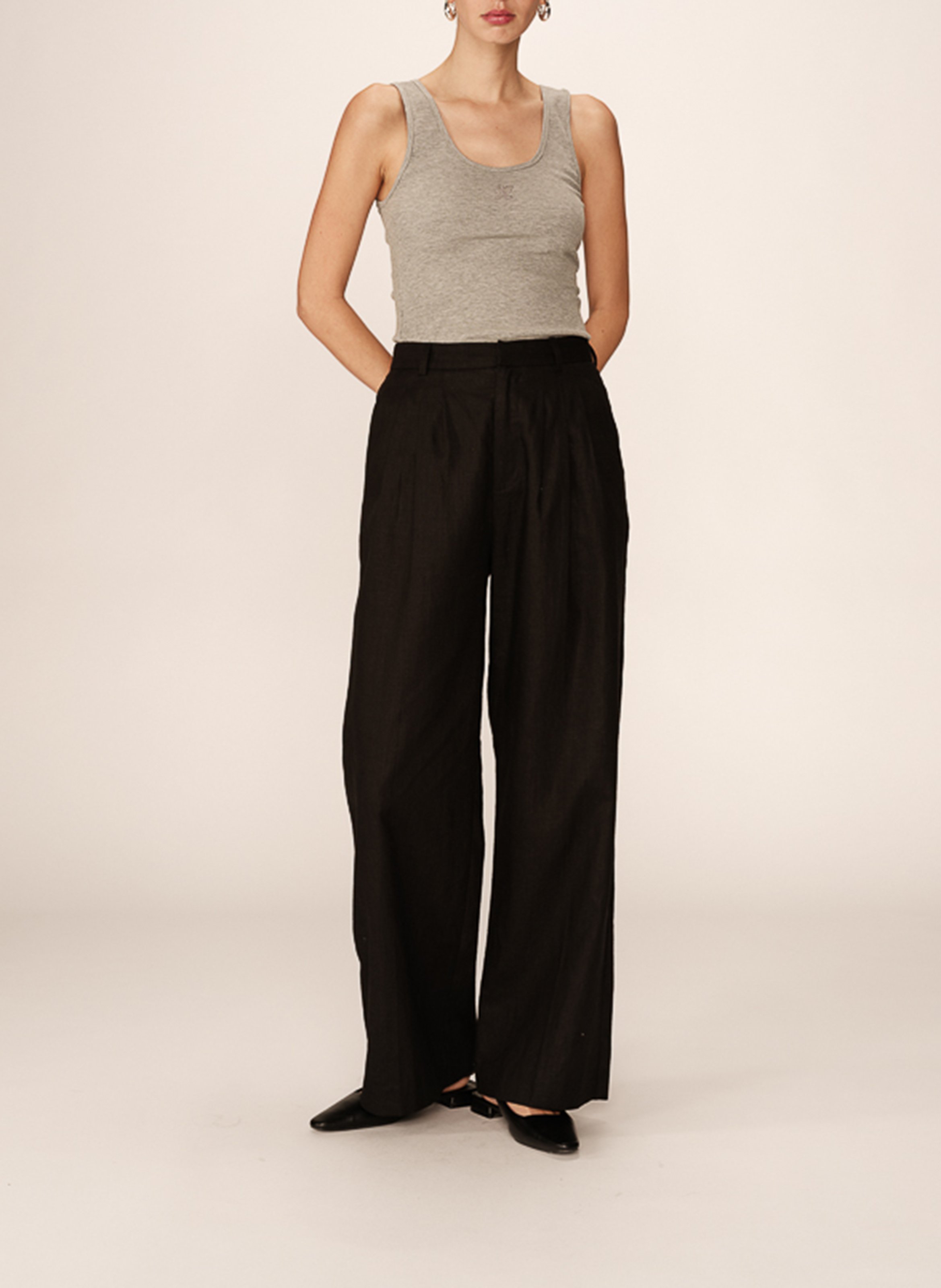 Wide-leg linen-blend pants GRACE ET MILA Black