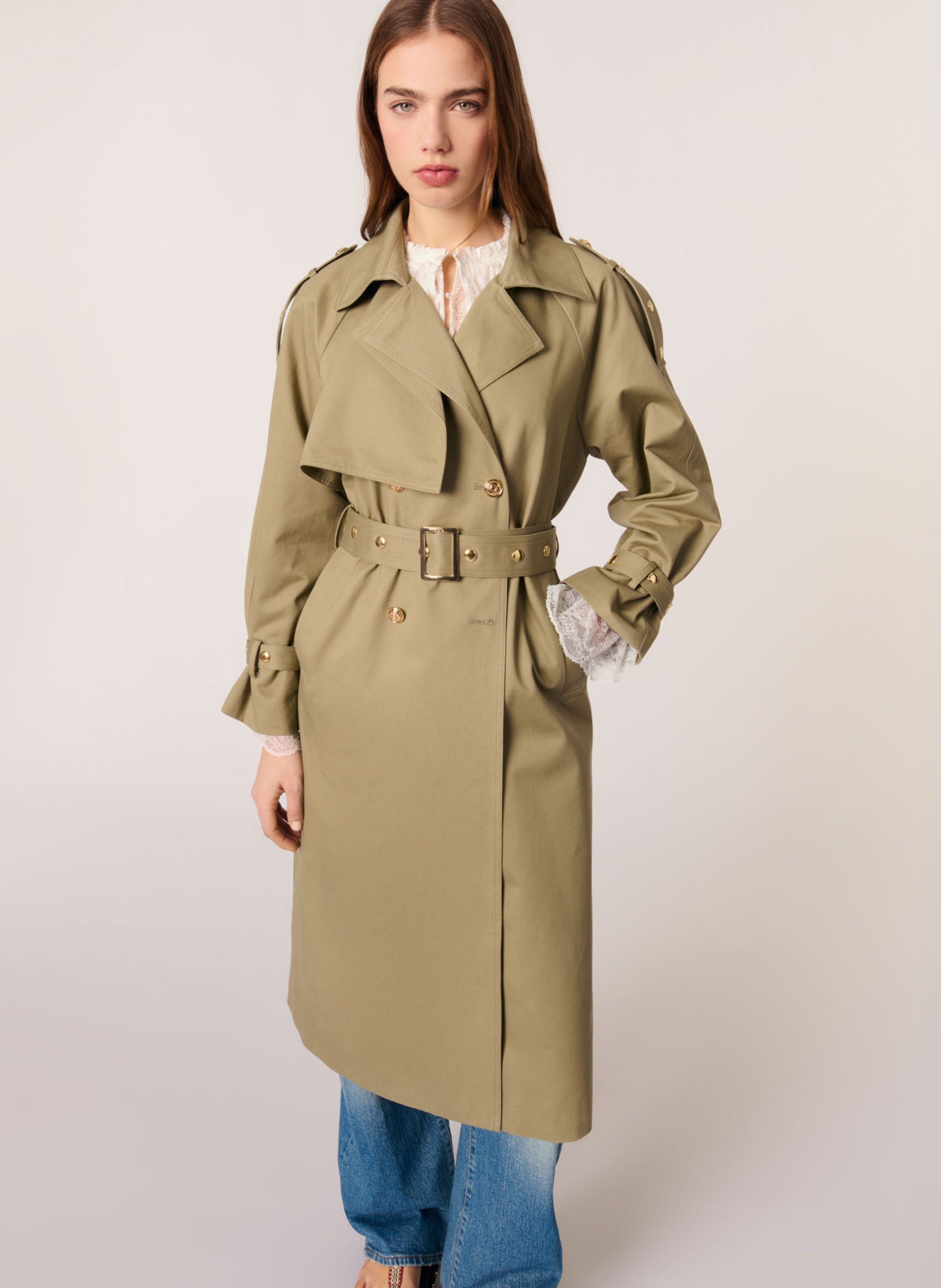 Trench cintrée en coton  MAJE Kaki