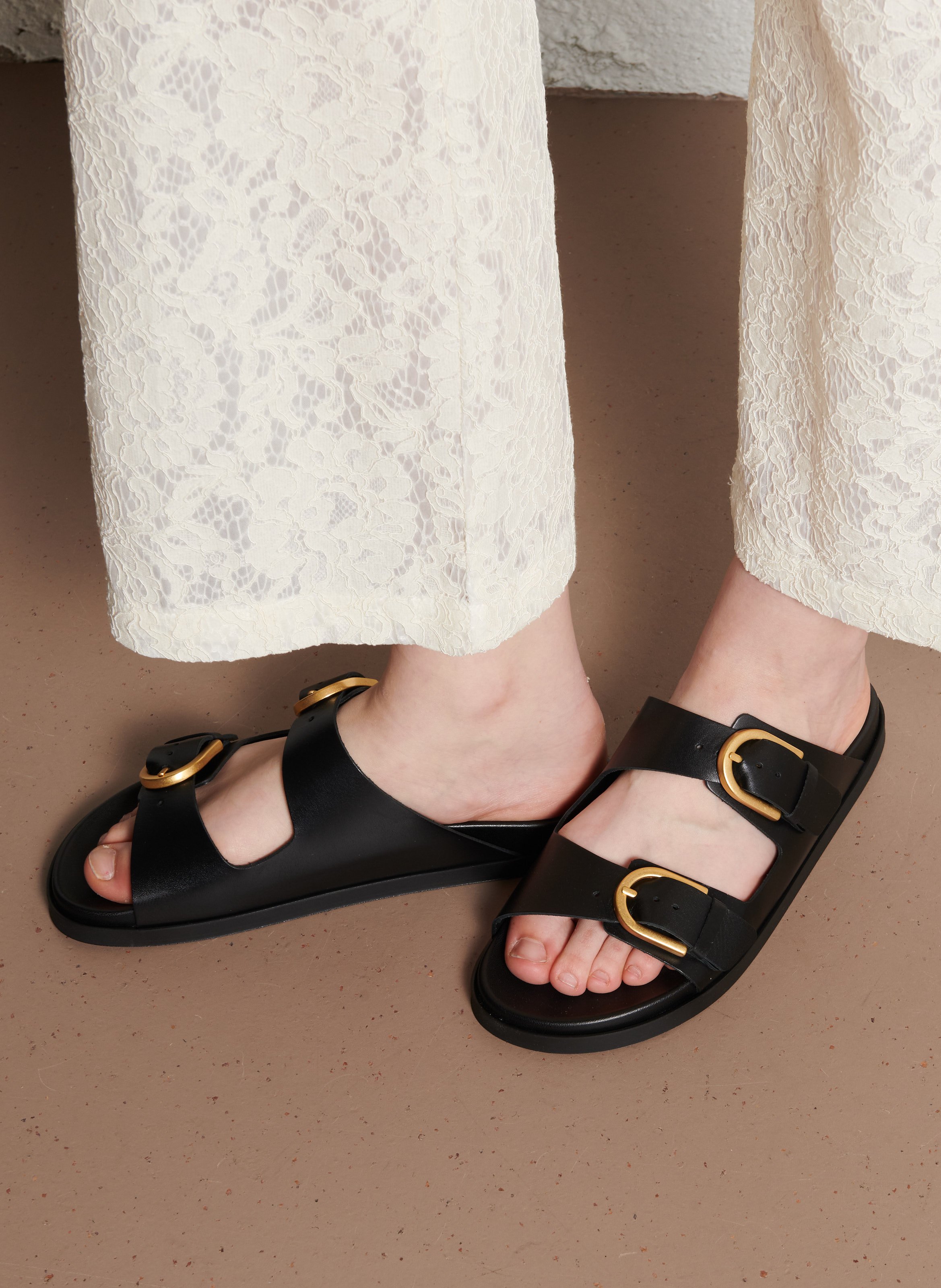 Flache Kalbsleder-Sandalen BOCAGE Schwarz