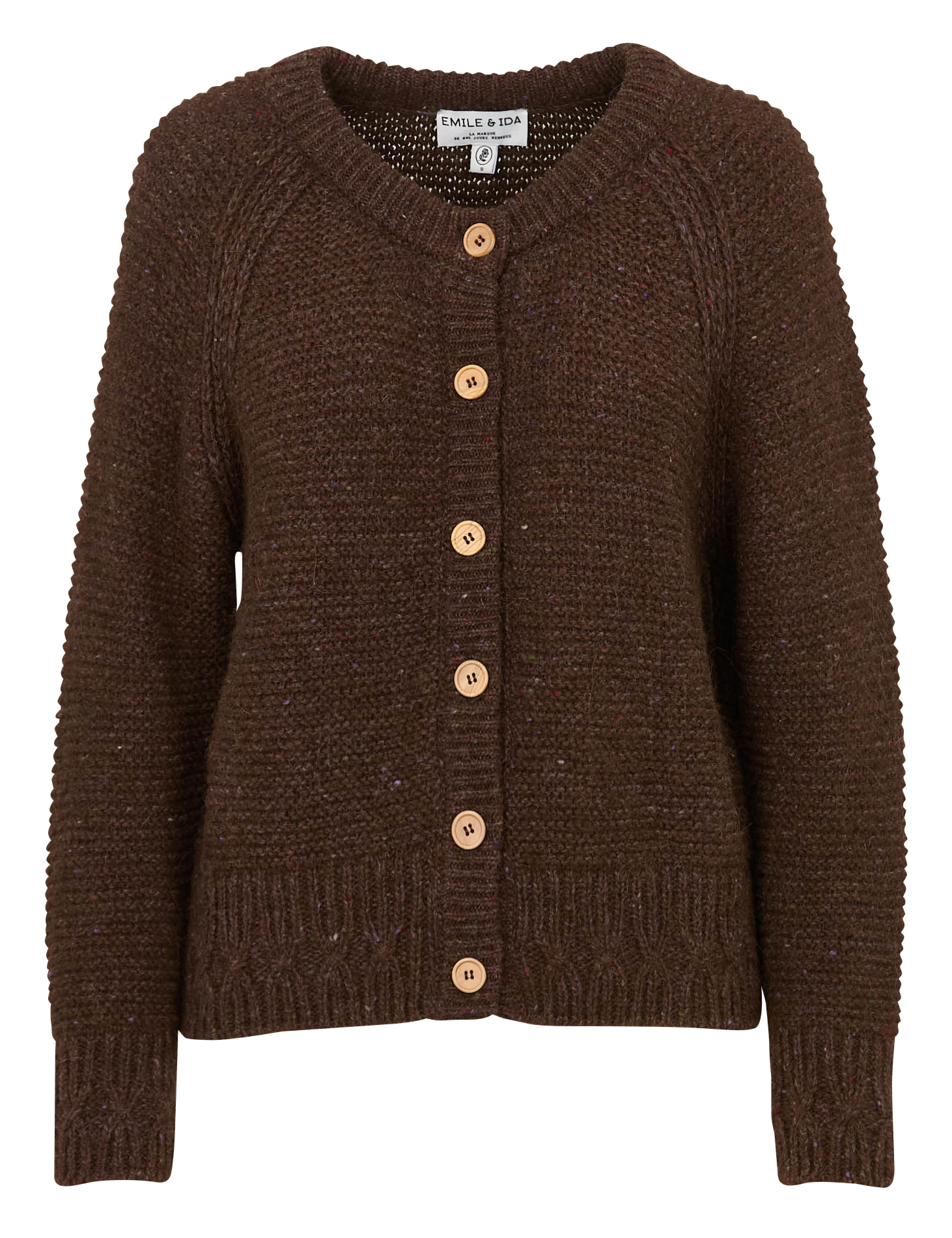 Gerade geschnittene Wollmix-Strickjacke mit Rundhalskragen EMILE ET IDA Braun