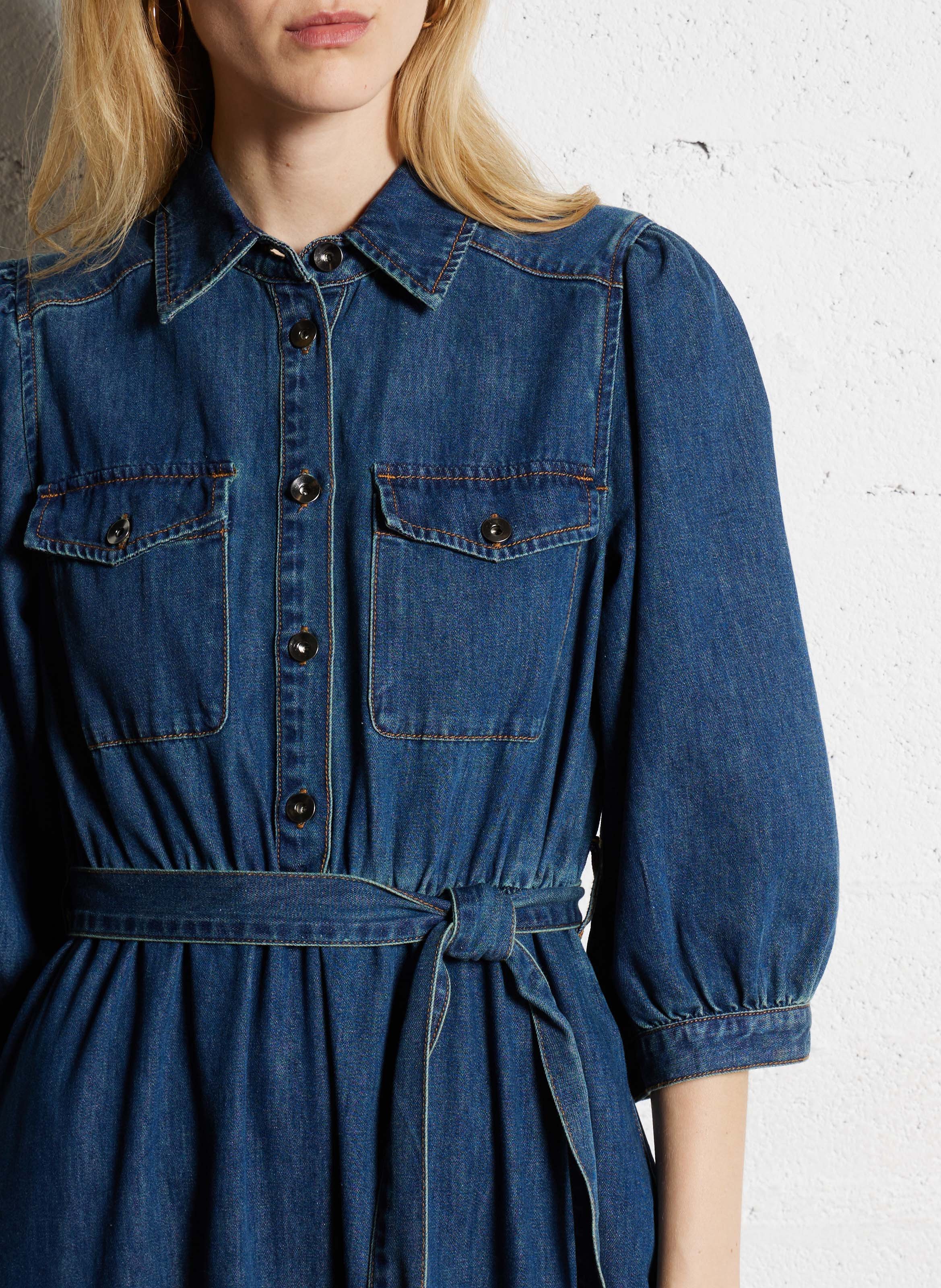 Robe midi cintrée en coton mélangé SUNCOO Bleu