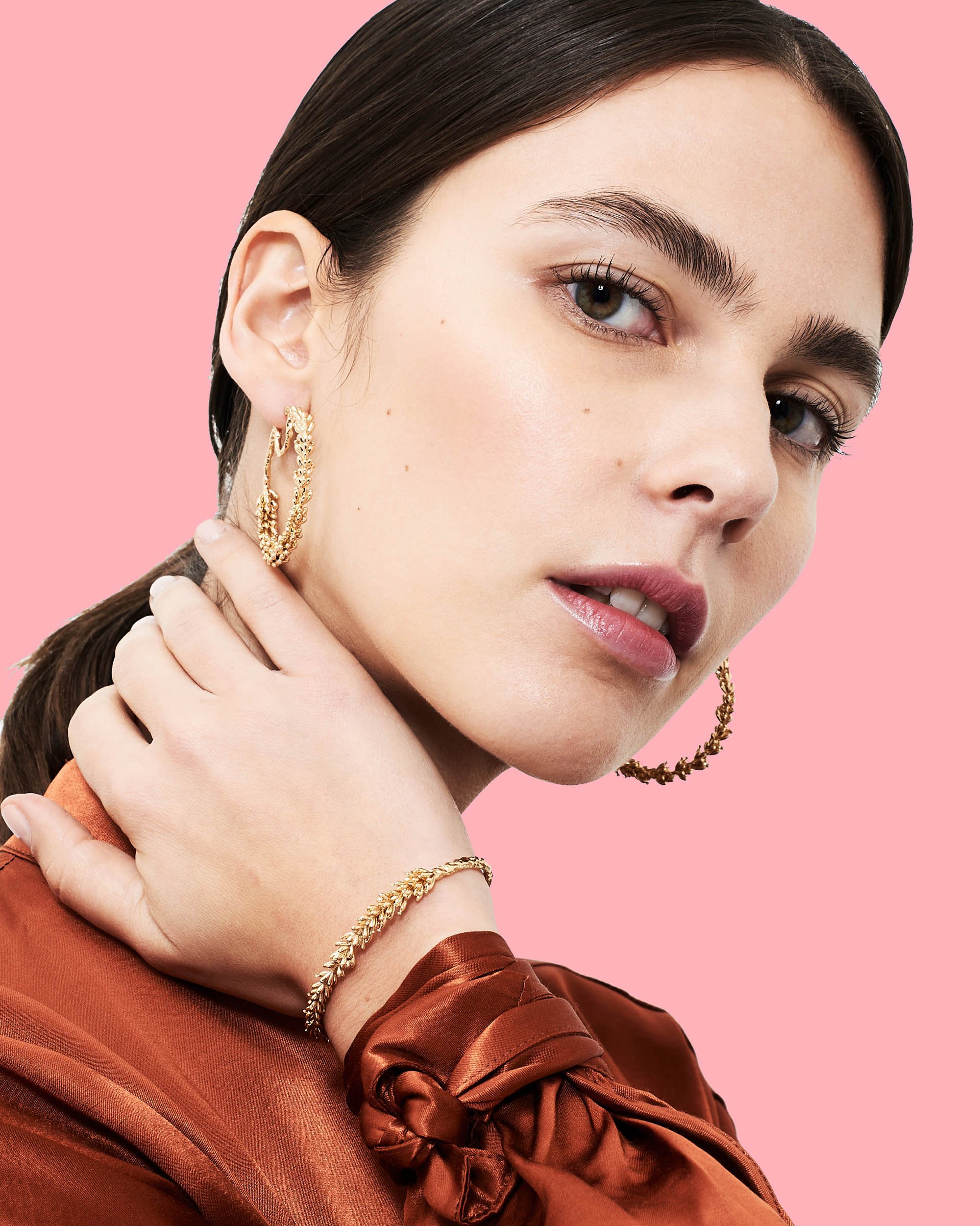 Lavender branch hoop earrings LES NEREIDES Yellow