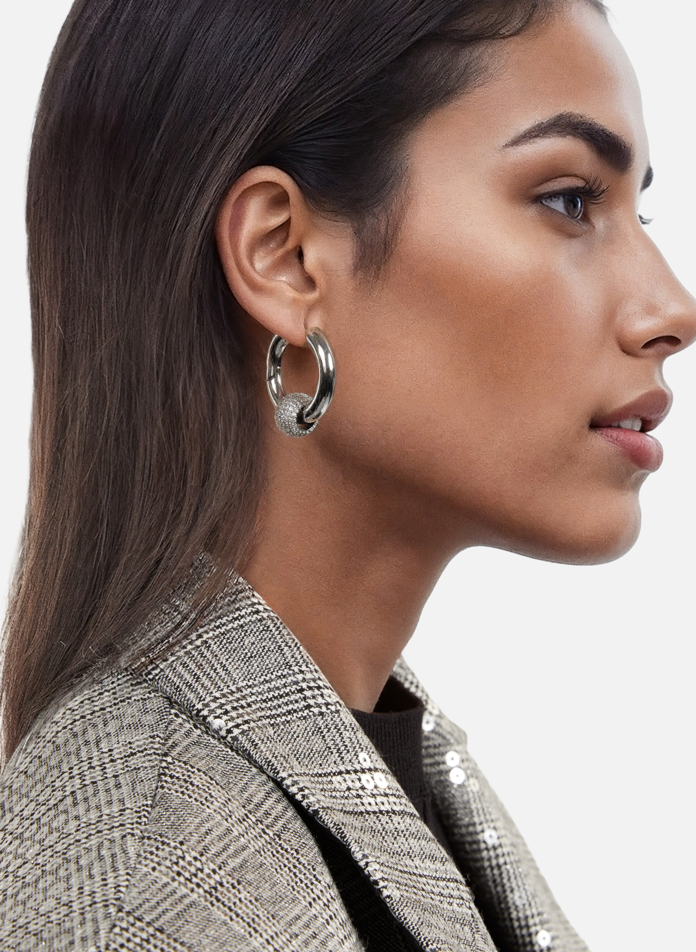 Boucles d'oreille créole et strass THE KOOPLES Gris
