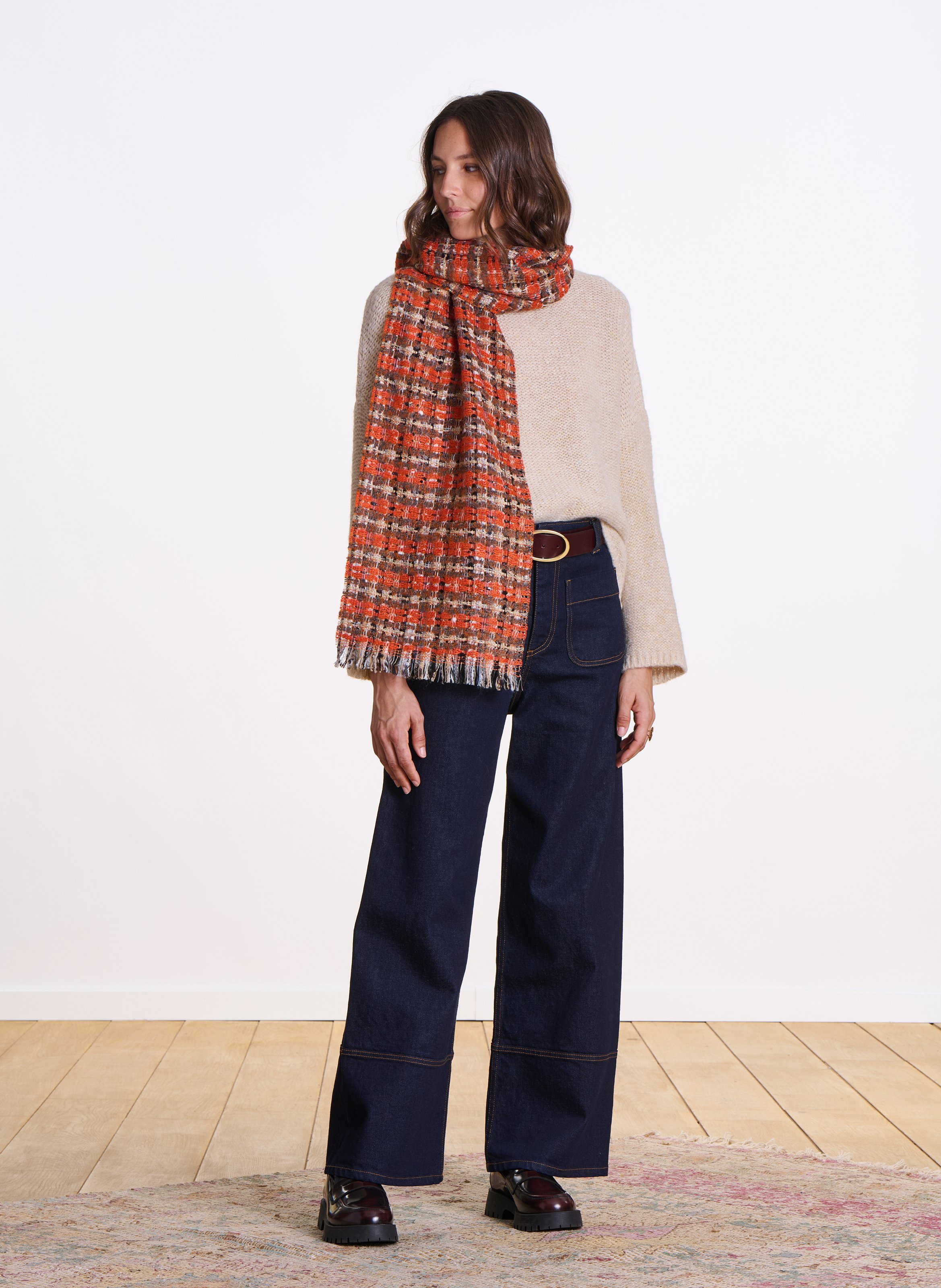 Echarpe rectangulaire à carreaux LA FEE MARABOUTEE Orange