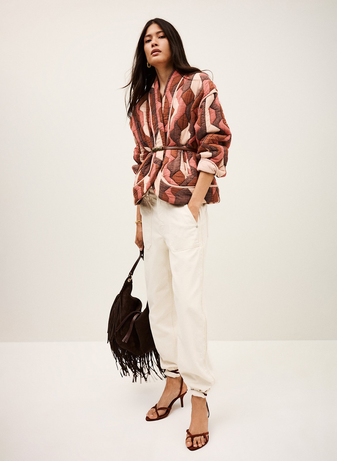 Gewatteerde jas met V-halsprint BA&SH Paars