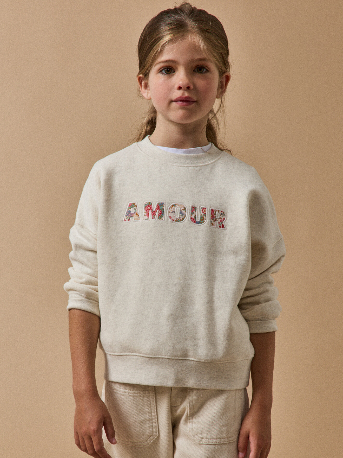Sweatshirt with letter pattern in organic cotton Liberty fabric CYRILLUS White