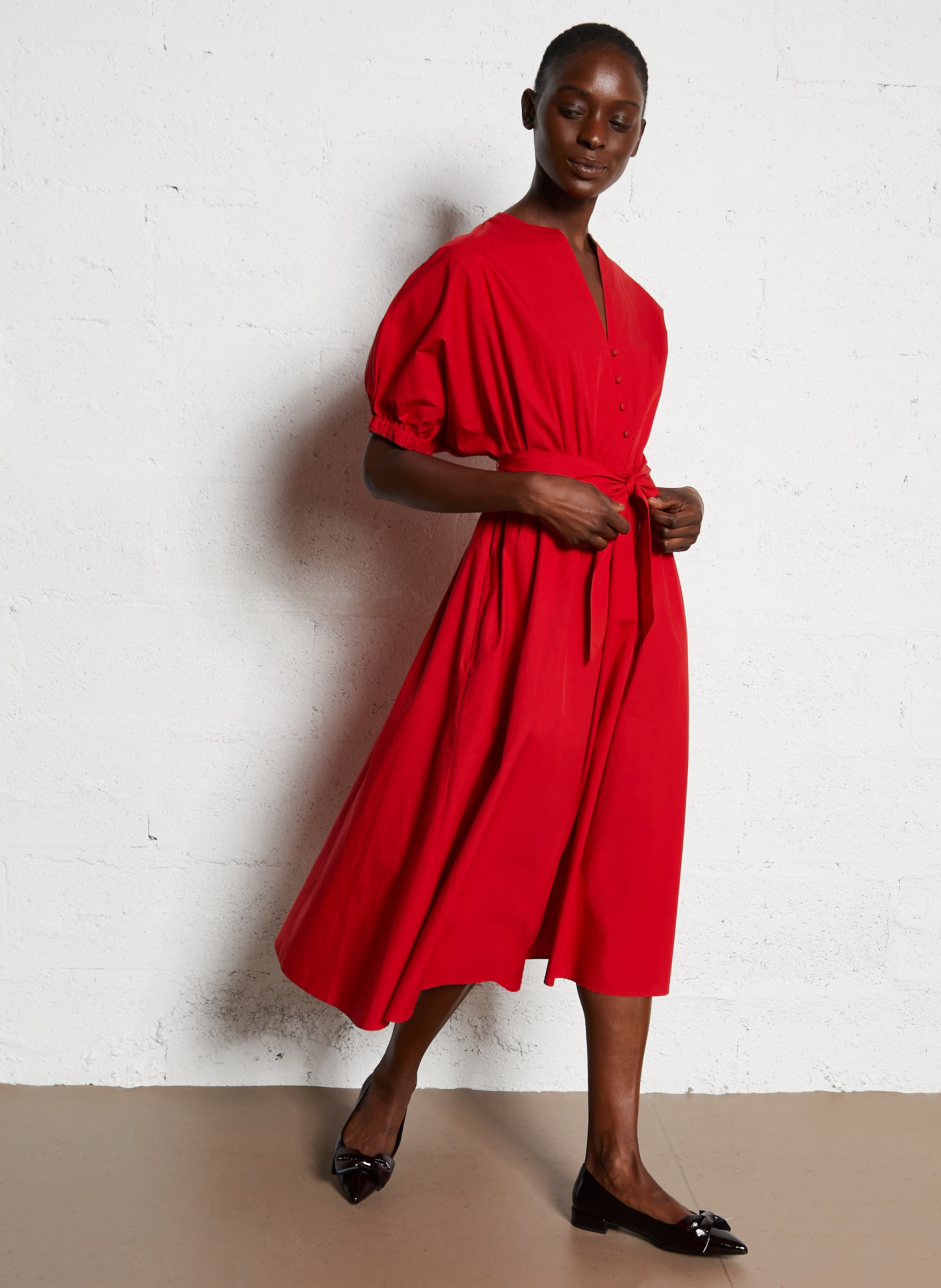 Leather ballerina flats BOCAGE Red