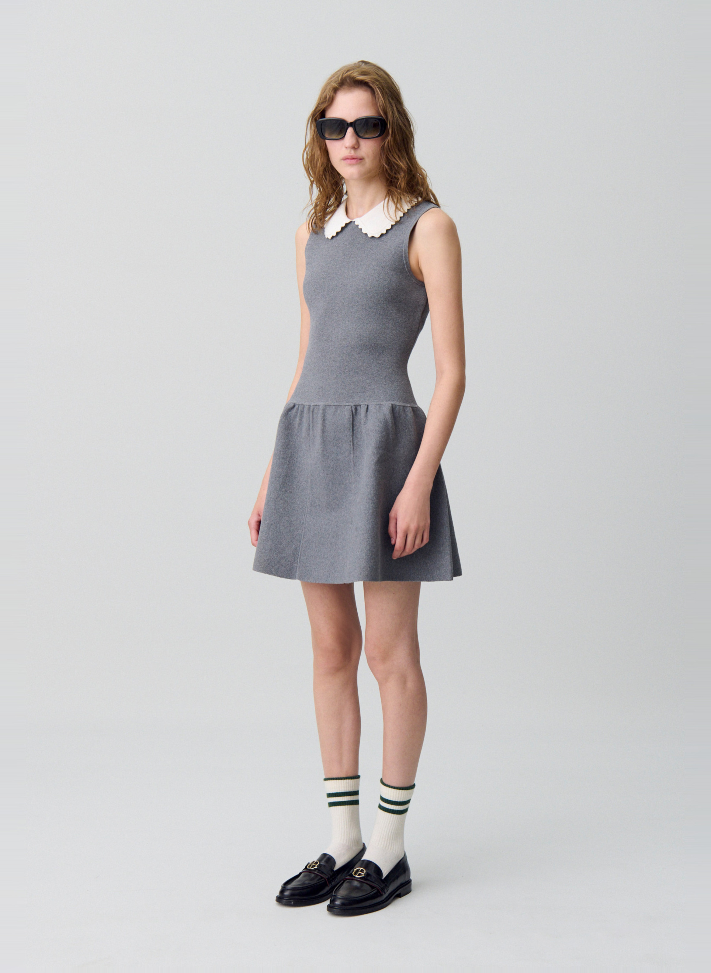 Robe midi col polo en coton mélangé CLAUDIE PIERLOT Gris