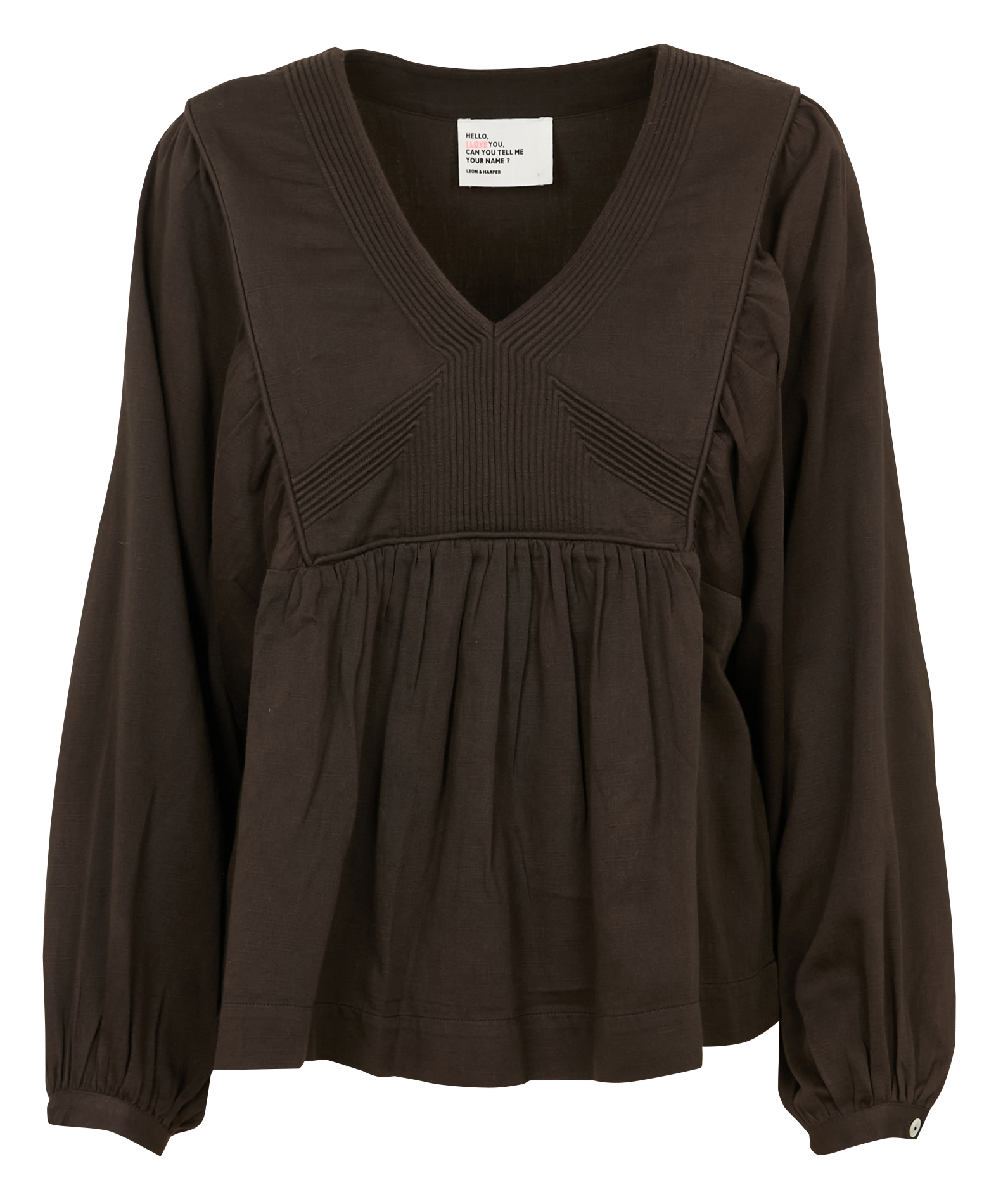 Blouse ample col V en coton LEON & HARPER Marron