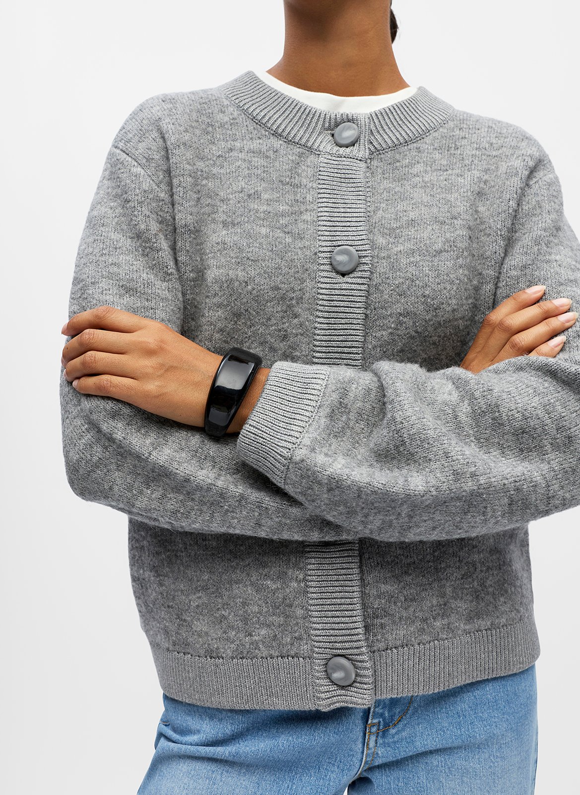 Round-neck cardigan OBJECT Grey