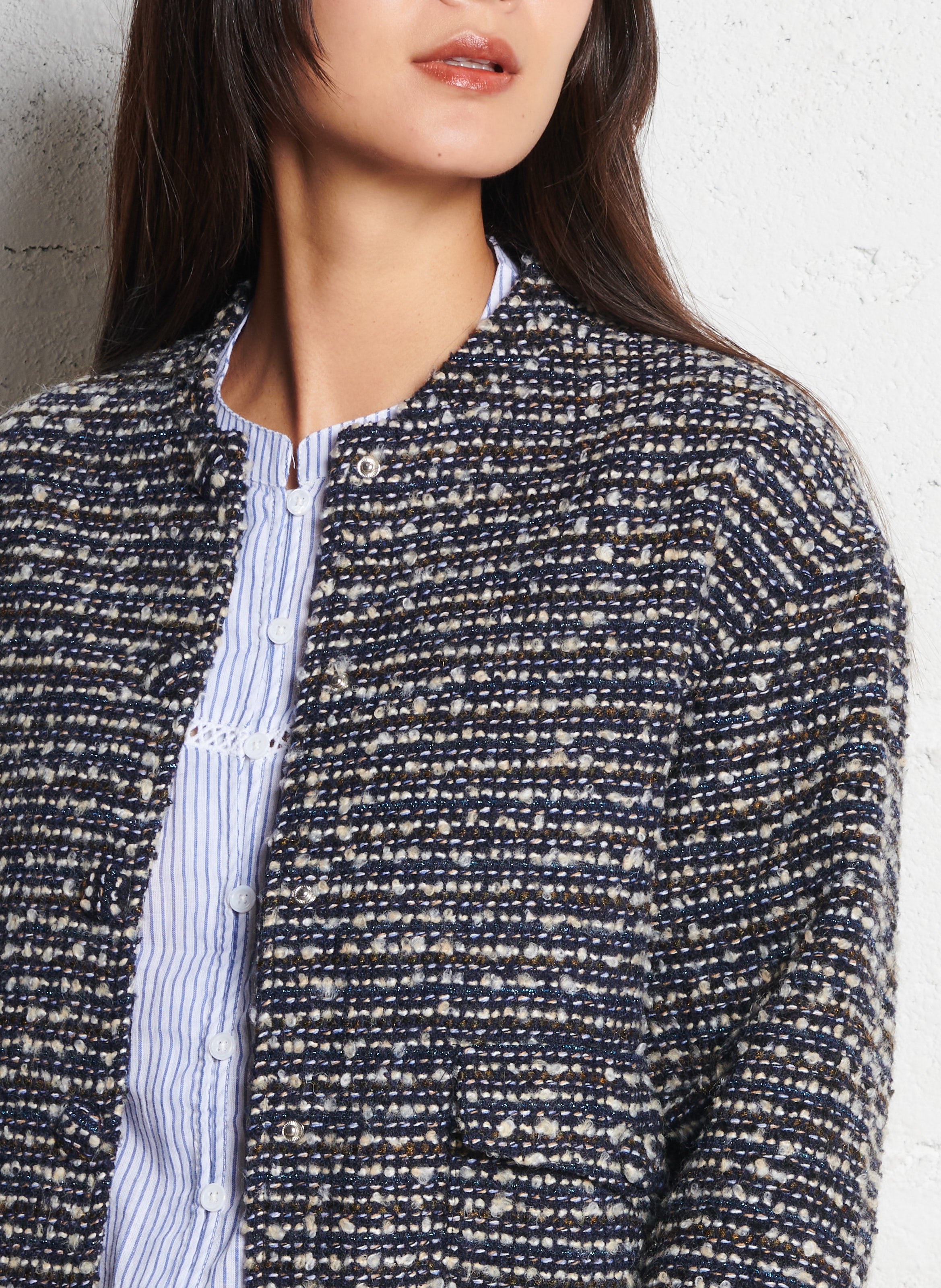 Oversize Teddy-Kragen Tweed Jacke LA PETITE ETOILE Blau