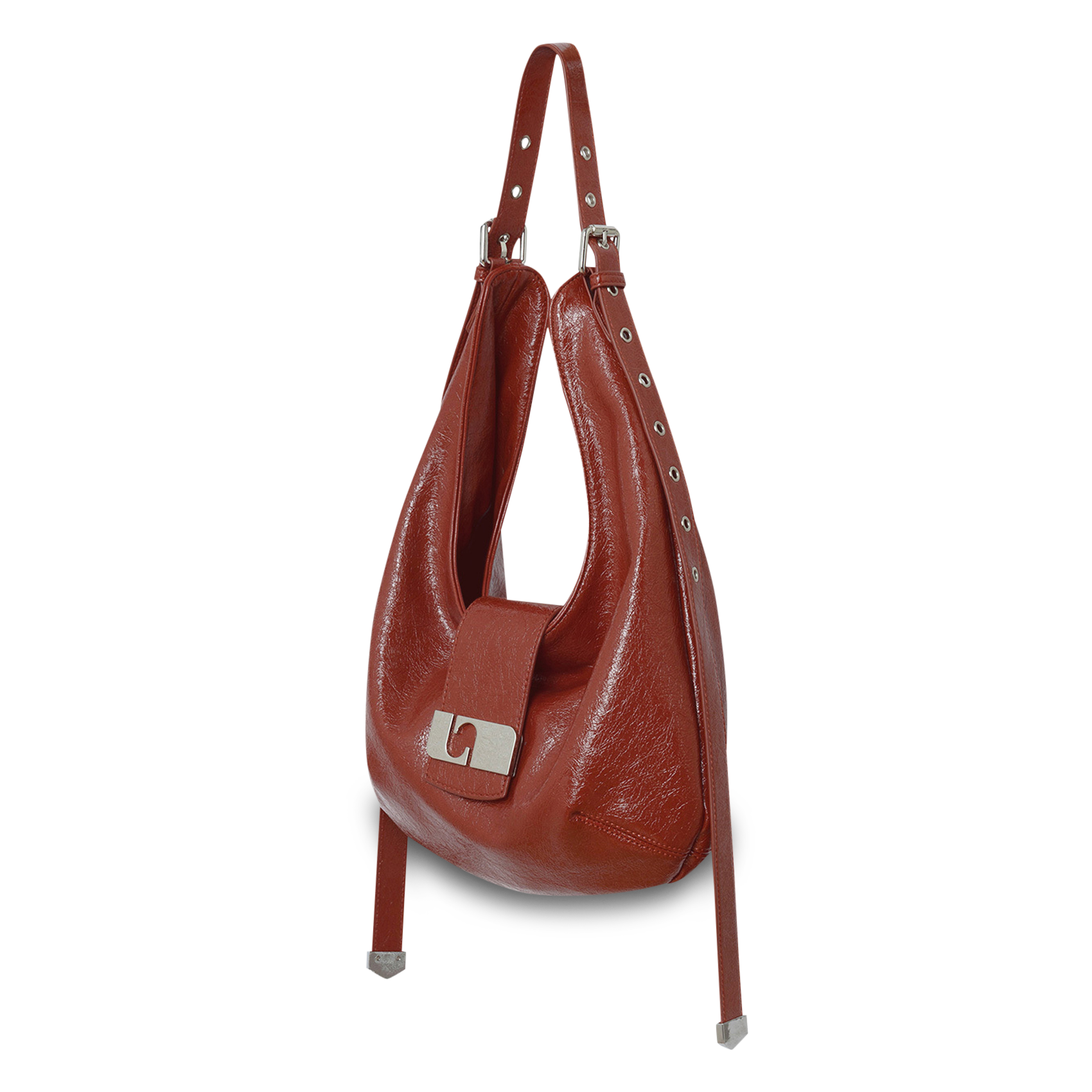 Soft half-moon bag with distressed leather effect LAAGAM Red