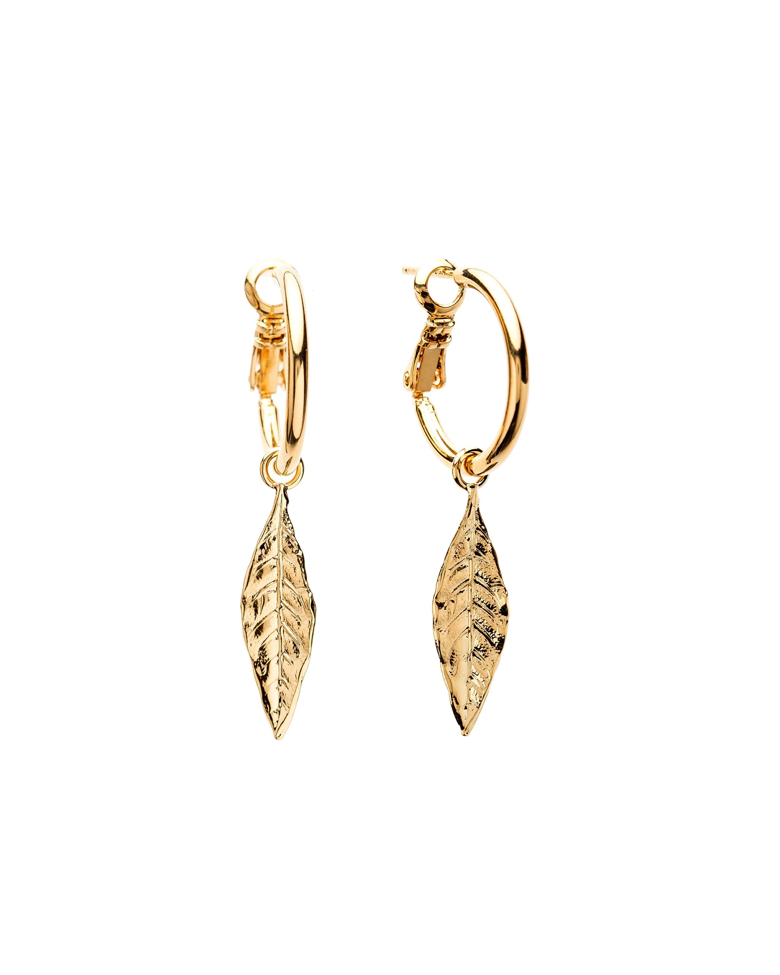 Mini silver-plated leaf hoop earrings MONSIEUR SIMONE