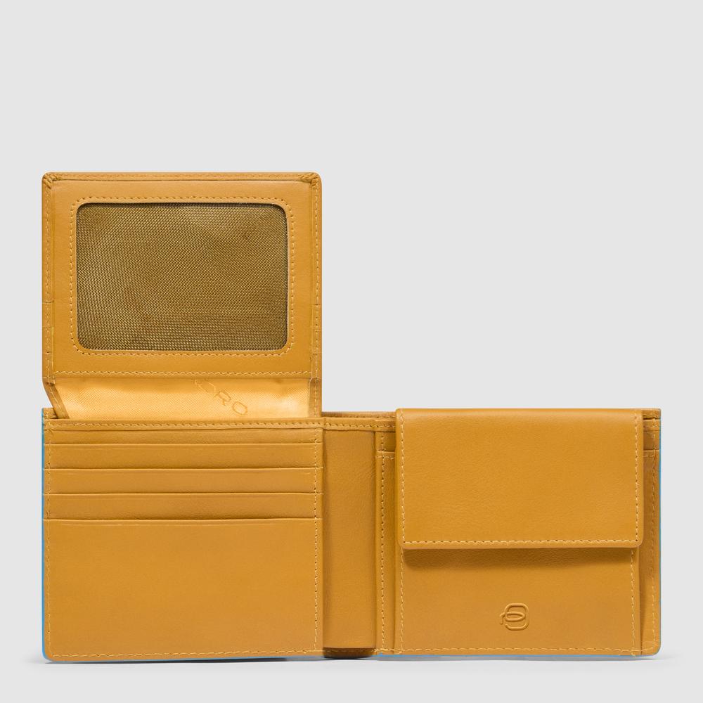 Men's leather wallet with ID card holder, coin pocket, credit card slots, and RFID protection PIQUADRO Yellow