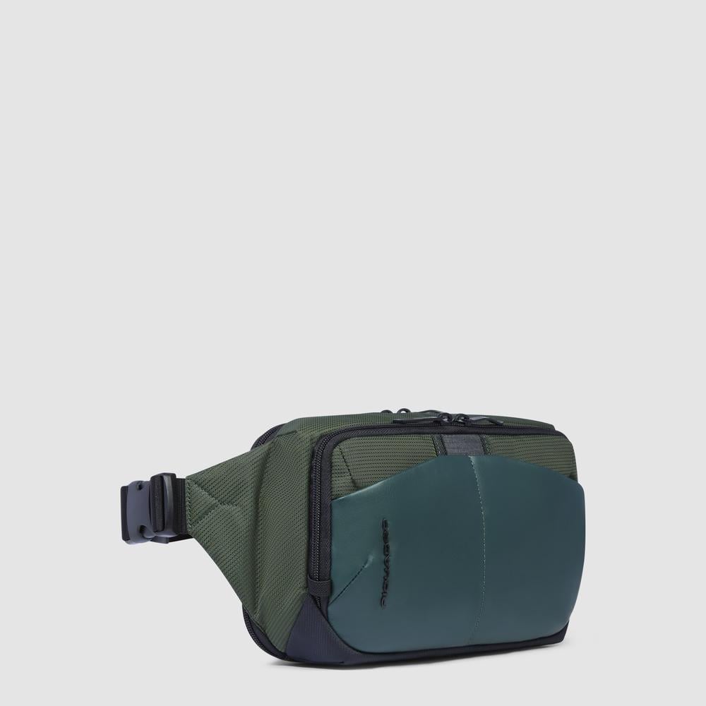 Fanny pack in recycled fabric and bio-sourced material with RFID protection PIQUADRO Green