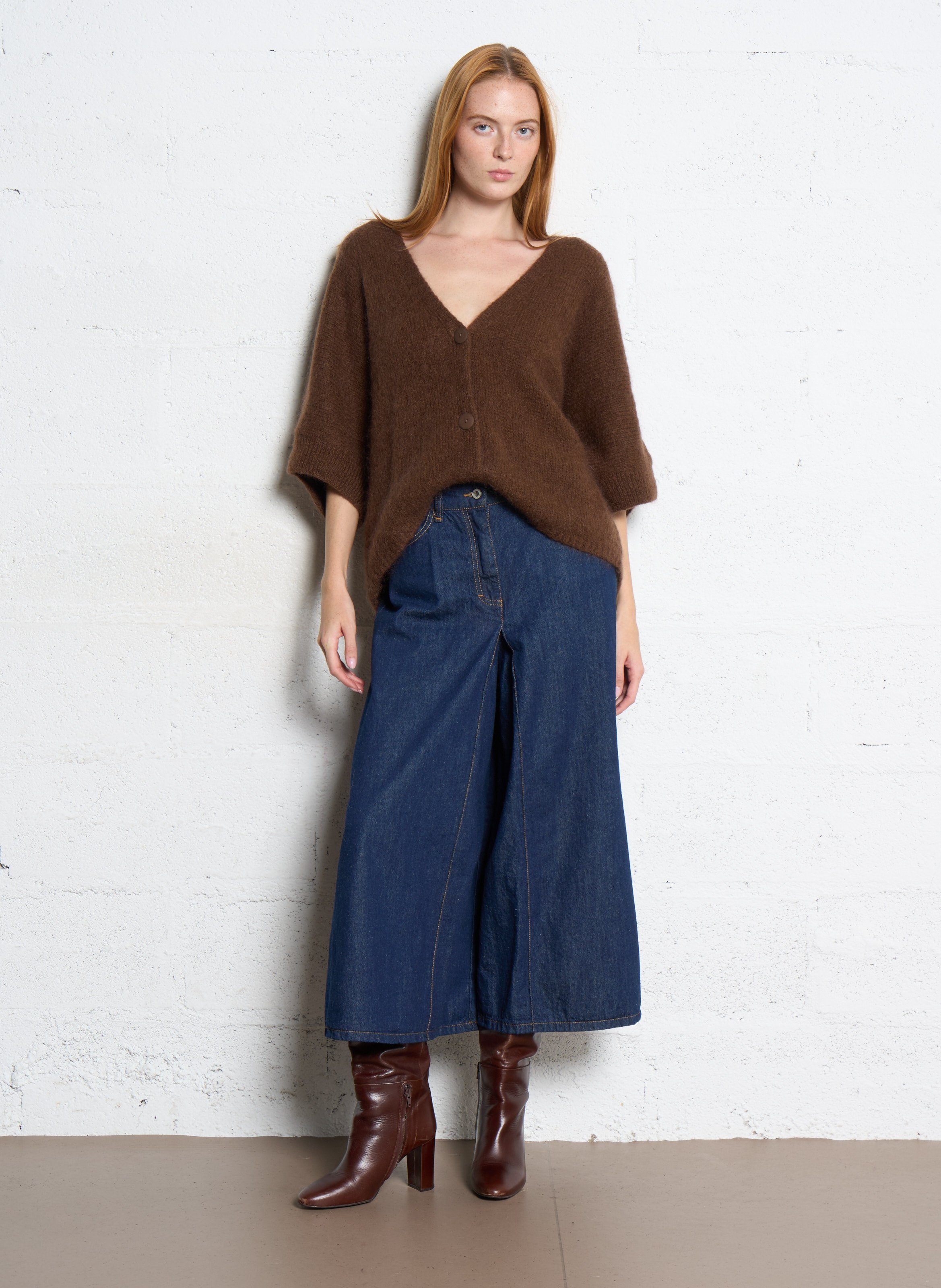 Jean cropped évasé en coton PLEASE Bleu