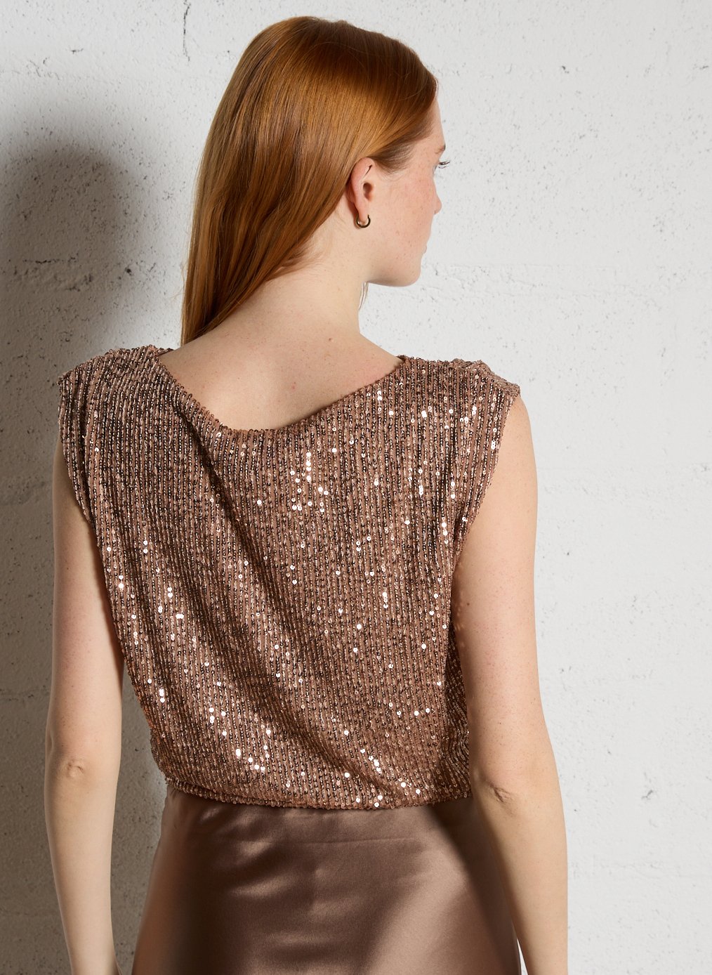 Top fluide sans manches sequins MAISON 123 Marron