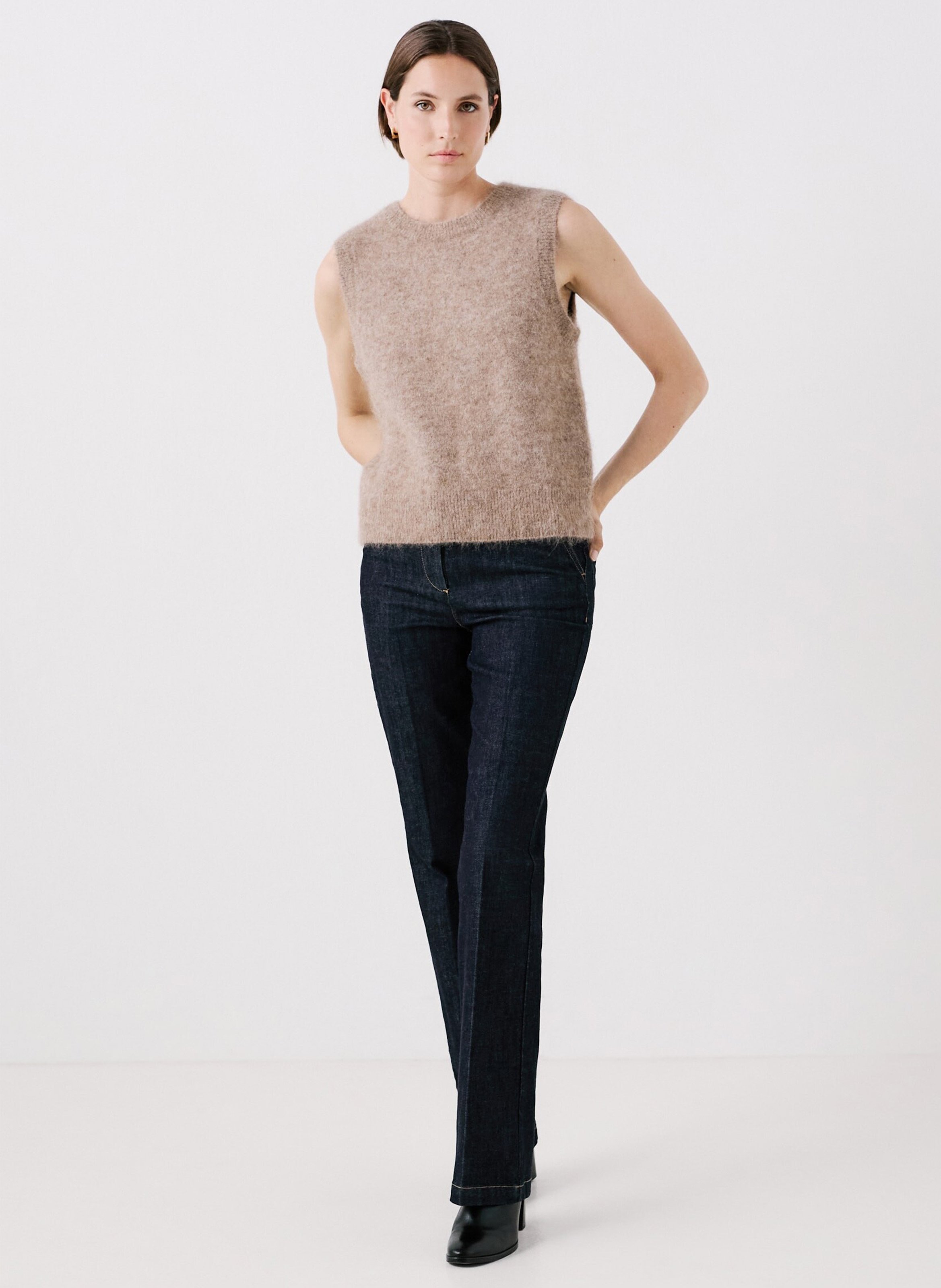 Pull col rond en laine mélangée CAROLL Marron