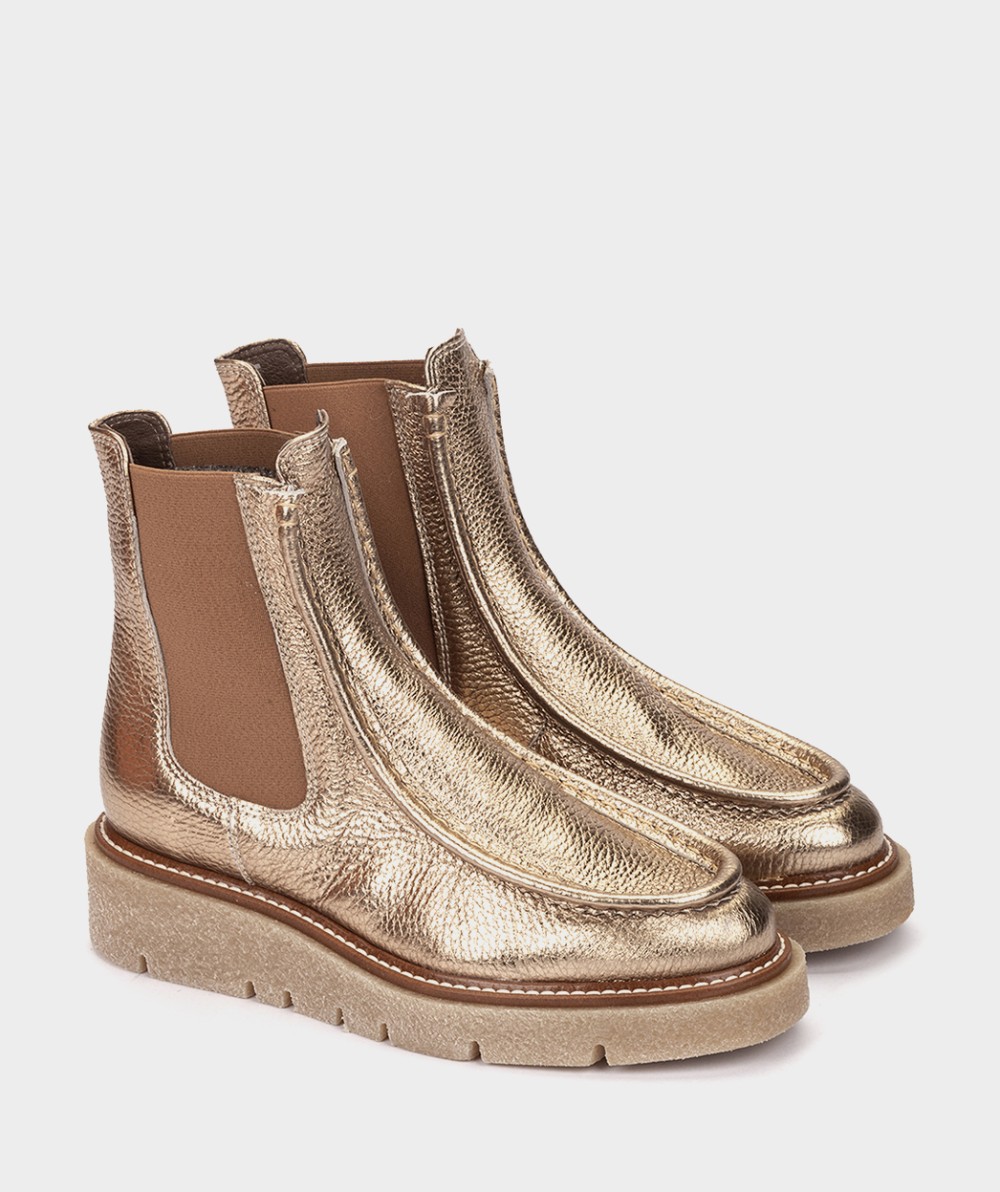 Platinum metallic leather ankle boots PEDRO MIRALLES Golden