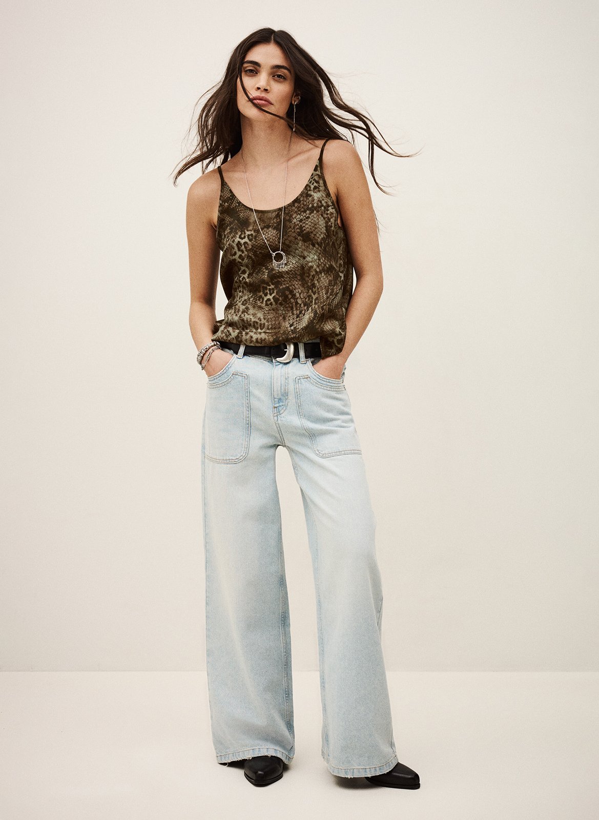 Top droit col rond imprimé BA&SH Kaki