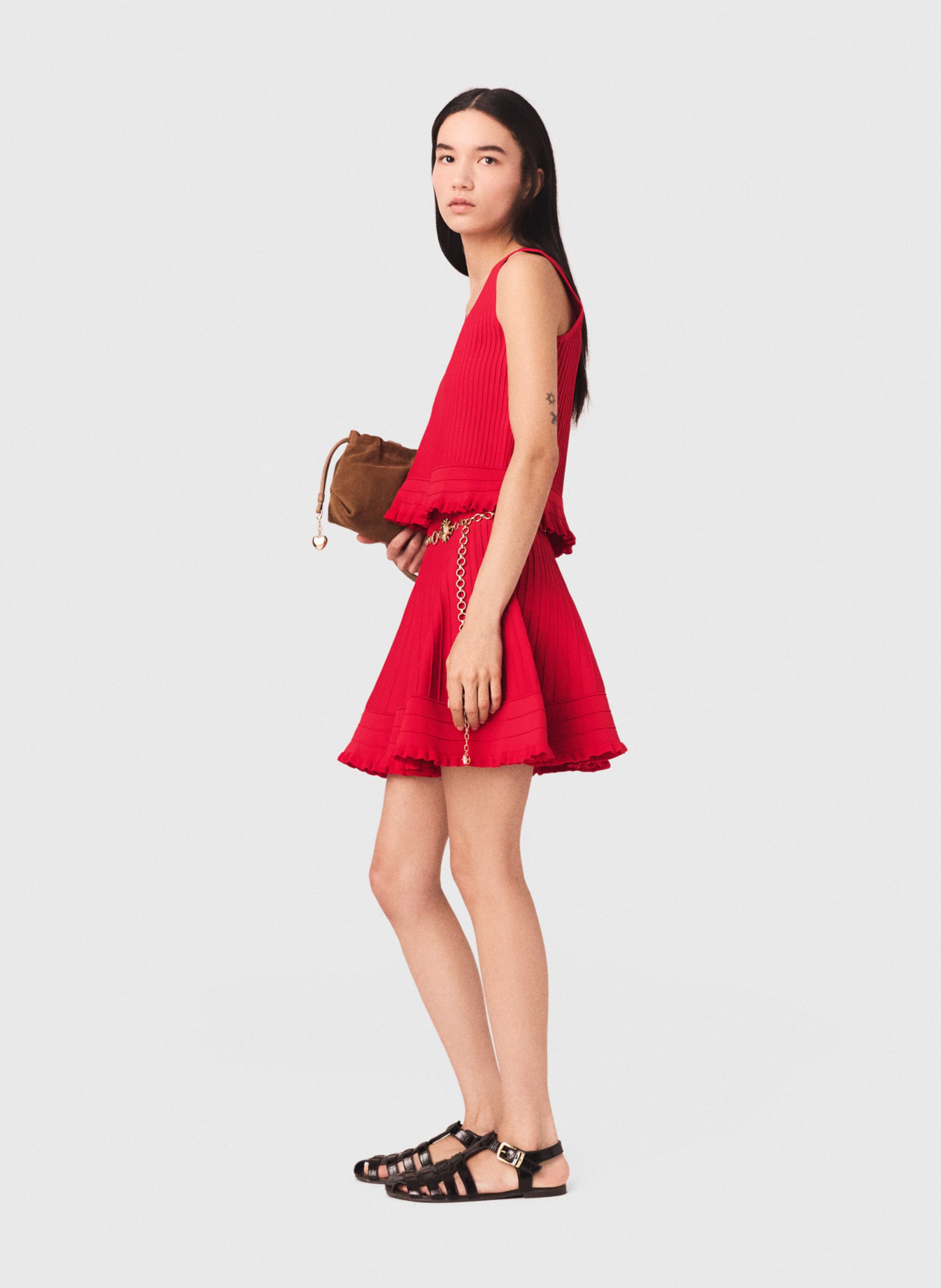 Rechte geribbelde top met vierkante hals MAJE Rood