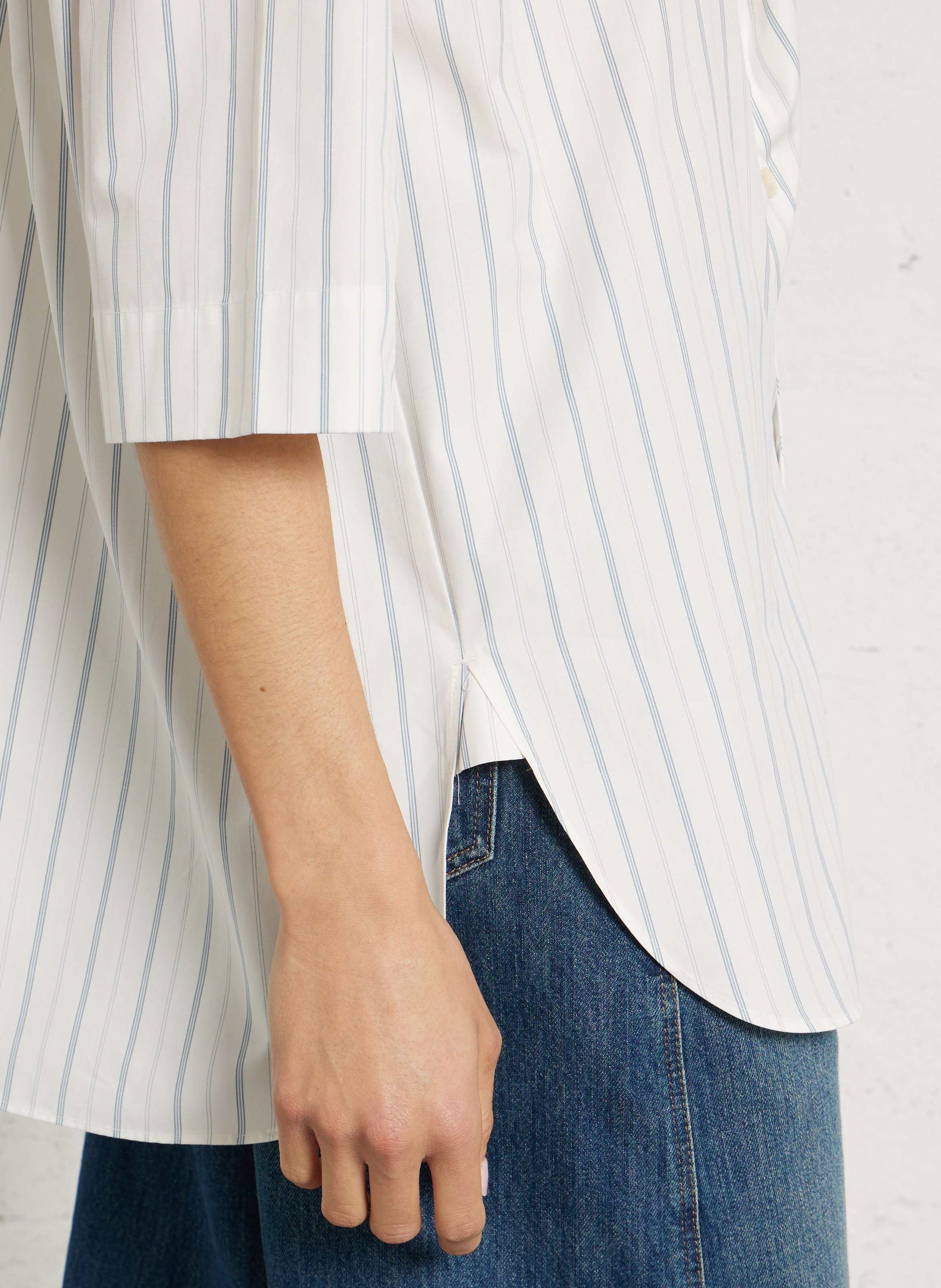 Oversized round neck striped cotton blouse SOEUR Beige