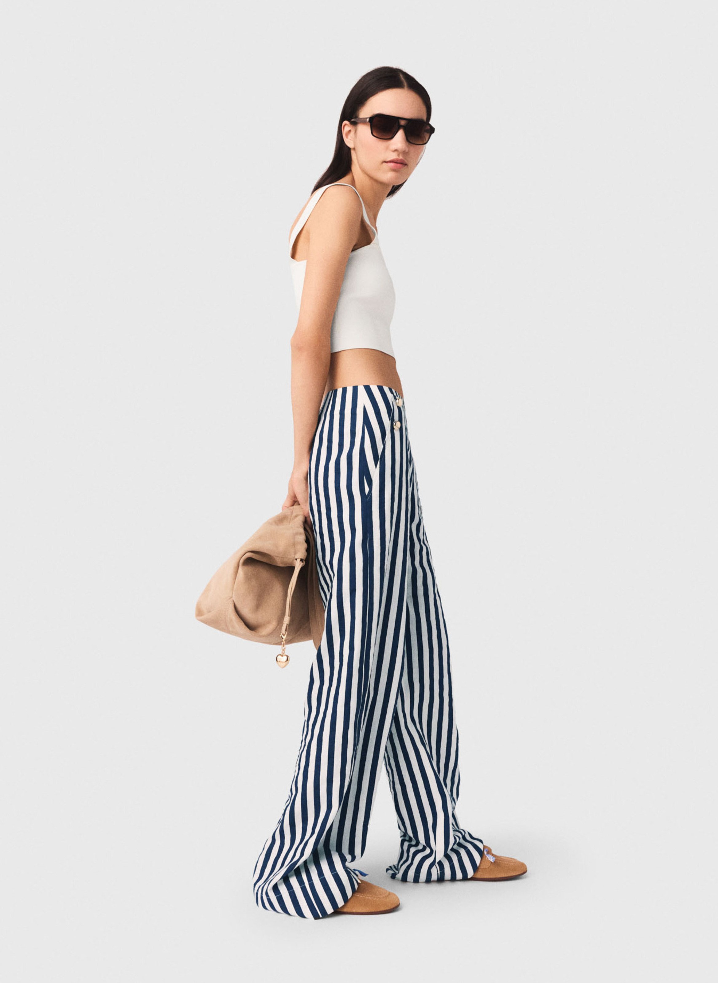 Pantalon large à rayures MAJE Blanc